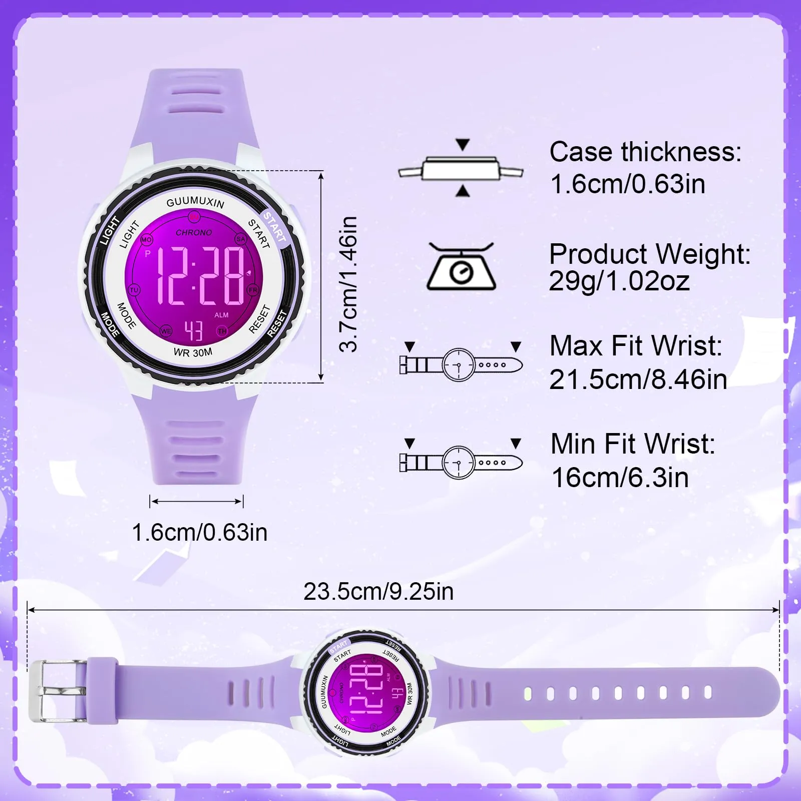GUUMUXIN Orologio Digitale,7 Luci,3ATM,Sportivo,5-16 Anni - immagine 5