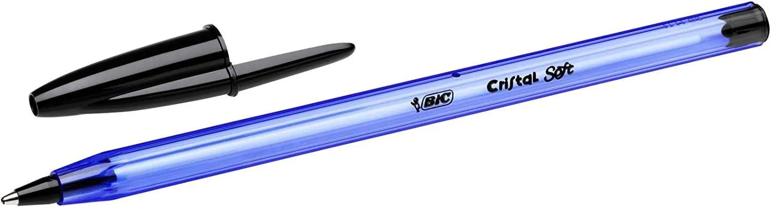 Penna a sfera morbida Bic Cristal - Punta media da 12 mm - Tratto 045 mm - Scrittura fluida - Colore nero - immagine 1