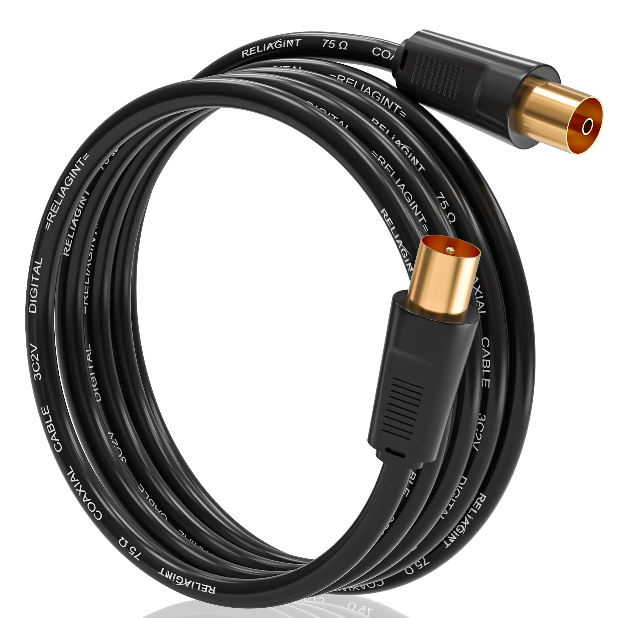 RELIAGINT RL Flex Cavo antenna TV 5m, prolunga coassiale maschio/femmina 75 ohm, conduttore in rame puro, per digitale terrestre, TV via cavo e satellitare (DVB-T/T2/C/S/S2), Nero - immagine 1
