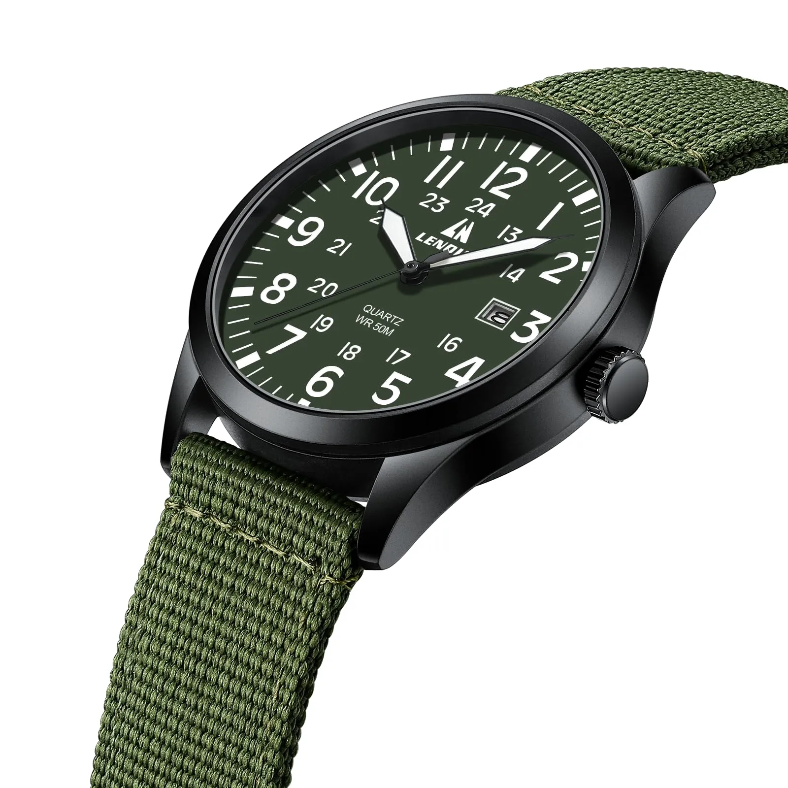 LN LENQIN Orologio Uomo Militare Analogico Quarzo Nylon Datario 3ATM - immagine 3