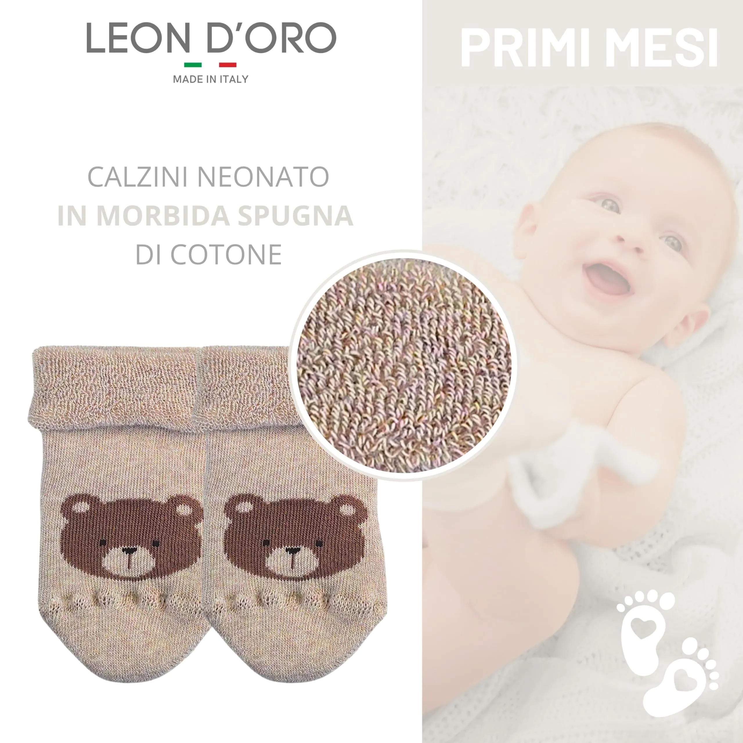 LEON D'ORO Calze Neonato Calzino Regalo Scarpine Babbucce bambini Primi Mesi Taglia Unica Made in Italy (IT, Età, Taglia unica, ASS1 NEONATO) - immagine 3