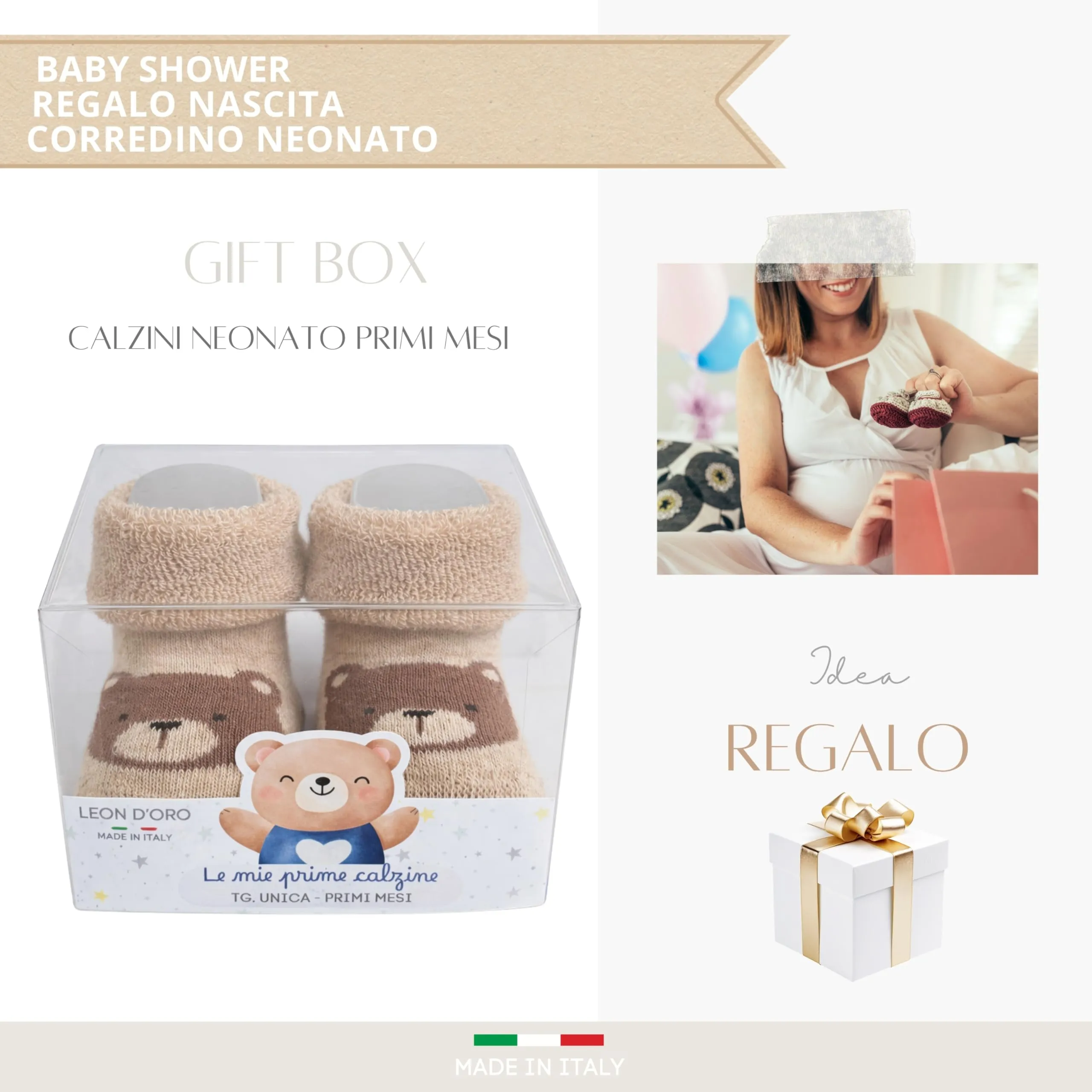LEON D'ORO Calze Neonato Calzino Regalo Scarpine Babbucce bambini Primi Mesi Taglia Unica Made in Italy (IT, Età, Taglia unica, ASS1 NEONATO) - immagine 4