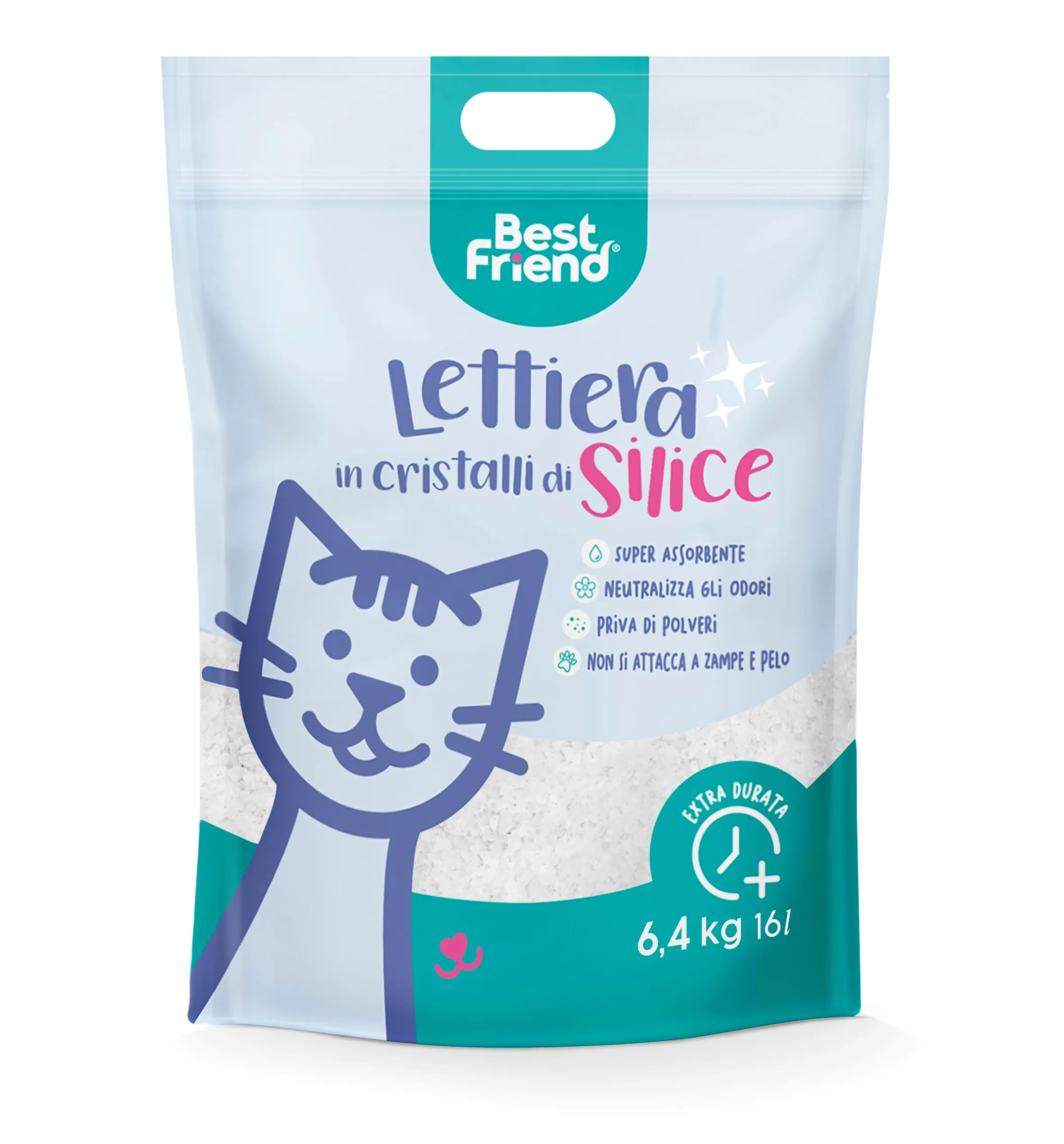 Best Friend - Lettiera per Gatti ai Cristalli di Silice da 16L. Sabbia Priva di Polvere, Delicata per le zampe e Super Assorbente, Maxi Formato - immagine 1