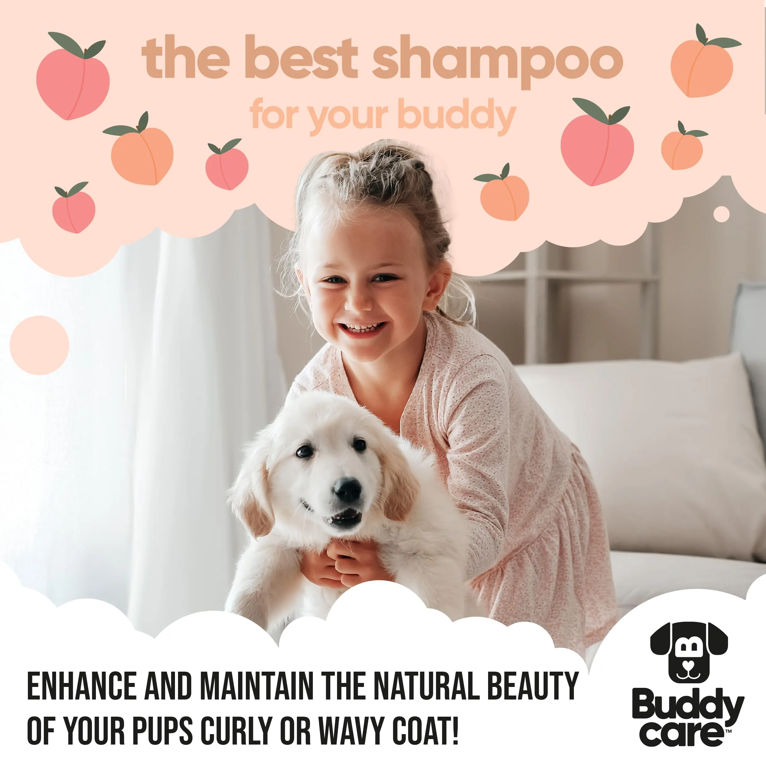 Shampoo Districante per Cani a Pelo Riccio di Buddycare | Shampoo Detergente Profondo per Cani | Profumo di Pesca | Con Aloe Vera e Pro Vitamina B5 (1L) - immagine 7