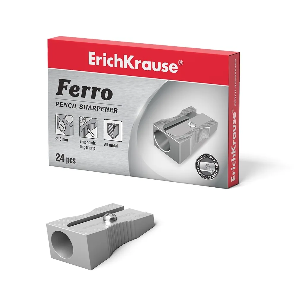 Erichkrause Ferro - Temperamatite in alluminio con impugnatura ergonomica - Foro da 8 mm - Lama in acciaio al carbonio a forma di spirale - Colore argento - immagine 1