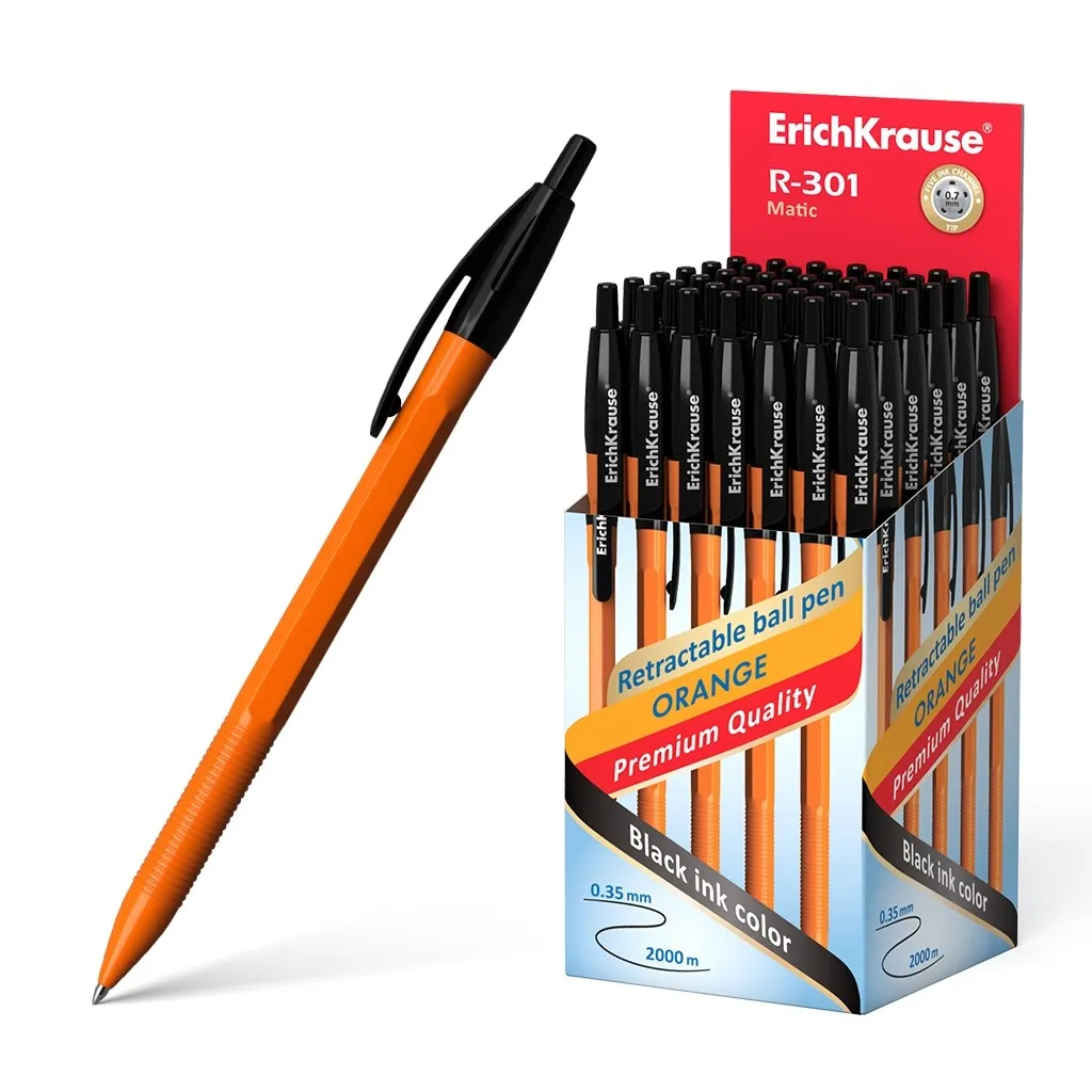 Penna automatica Erichkrause R-301 Orange Matic 07 - Corpo esagonale opaco - Impugnatura - Punta 07 mm - Inchiostro ad asciugatura rapida - Colore nero - immagine 1