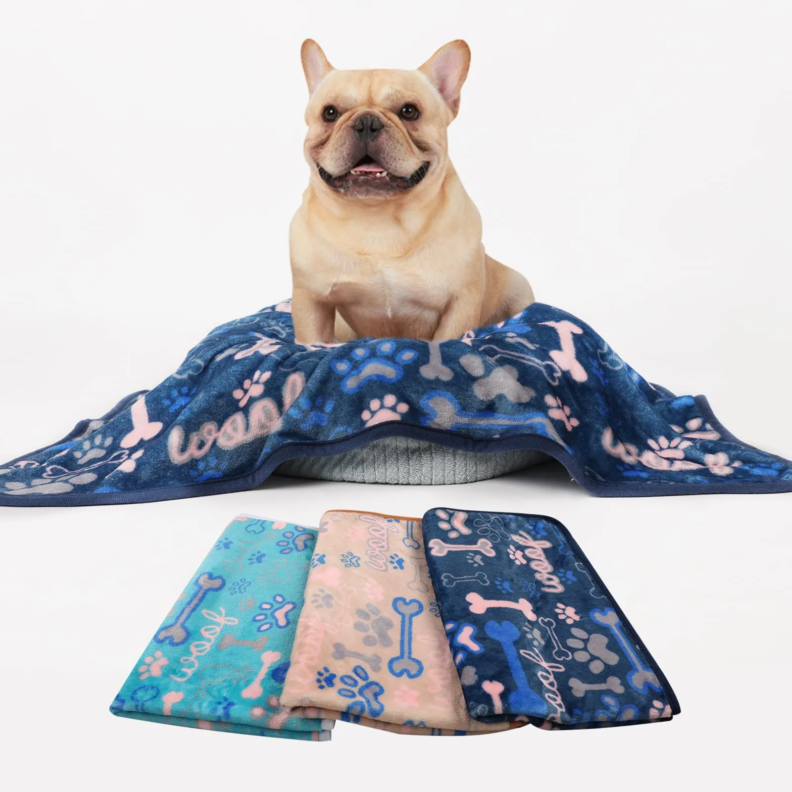 luciphia 3 Pezzi Coperta per Cane/Gatto Lavabile Soffice Durevole, Morbida e Calda Flanella,Zampa d'osso,Large (104 * 76cm) - immagine 4