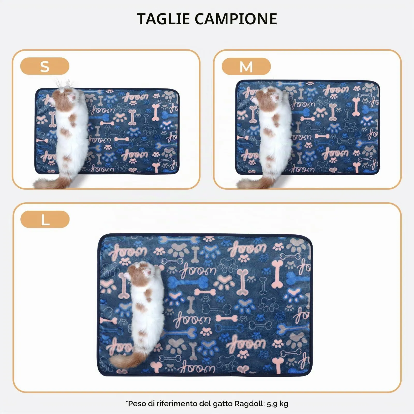 luciphia 3 Pezzi Coperta per Cane/Gatto Lavabile Soffice Durevole, Morbida e Calda Flanella,Zampa d'osso,Medium (76 * 52cm) - immagine 2
