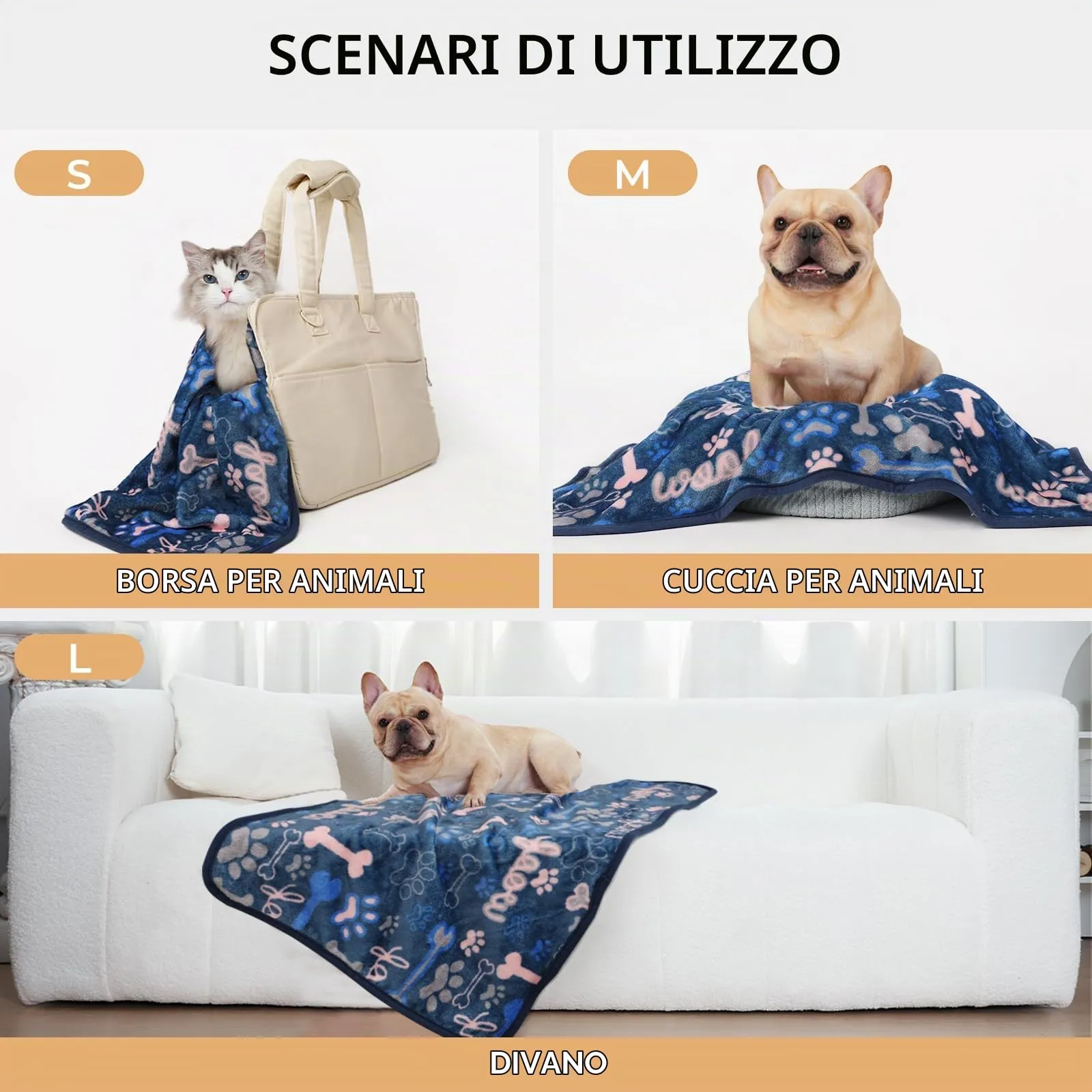 luciphia 3 Pezzi Coperta per Cane/Gatto Lavabile Soffice Durevole, Morbida e Calda Flanella,Zampa d'osso,Medium (76 * 52cm) - immagine 3
