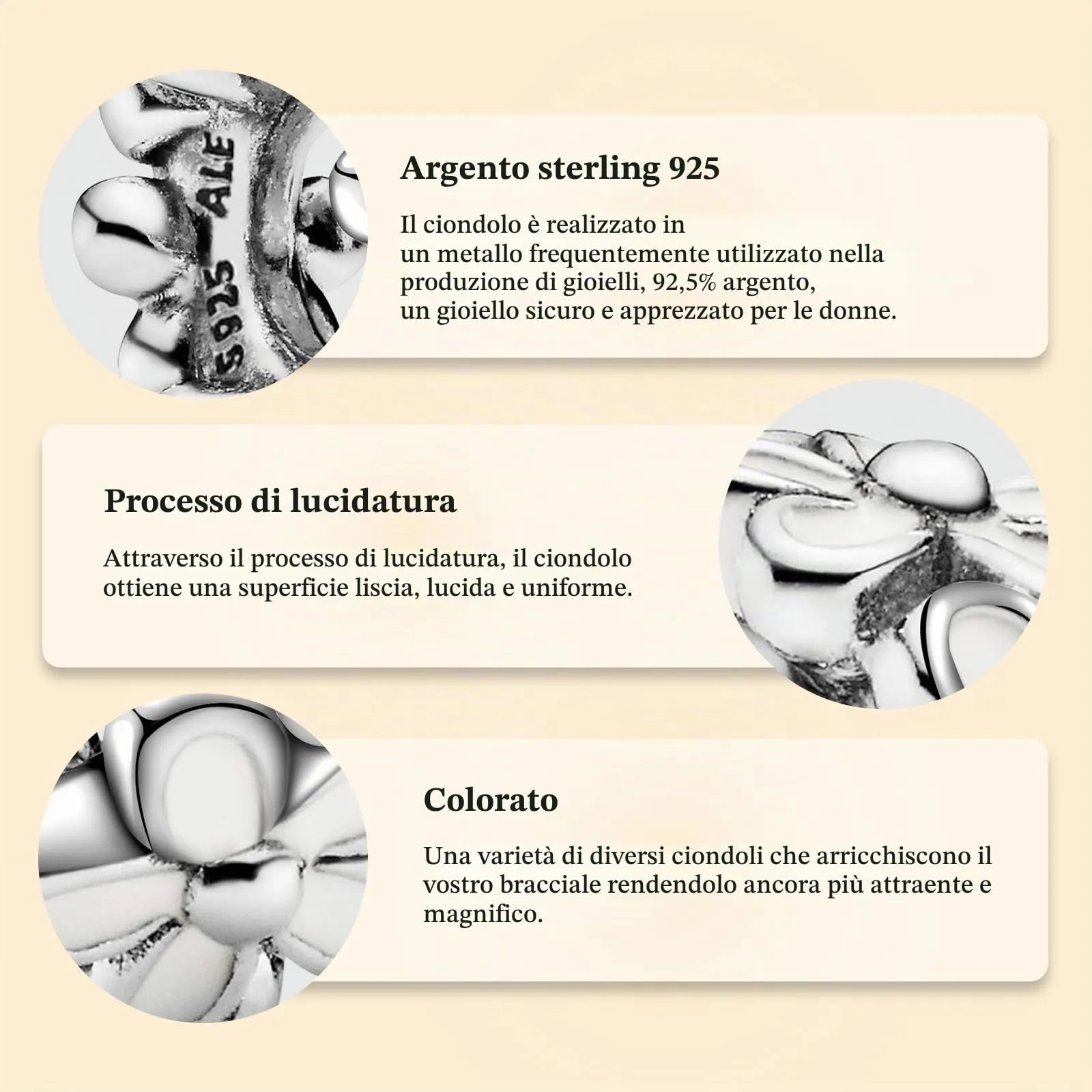 Charms per Bracciali Ciondoli per Collane Argento 925 Ciondolo Charm Donna - immagine 6