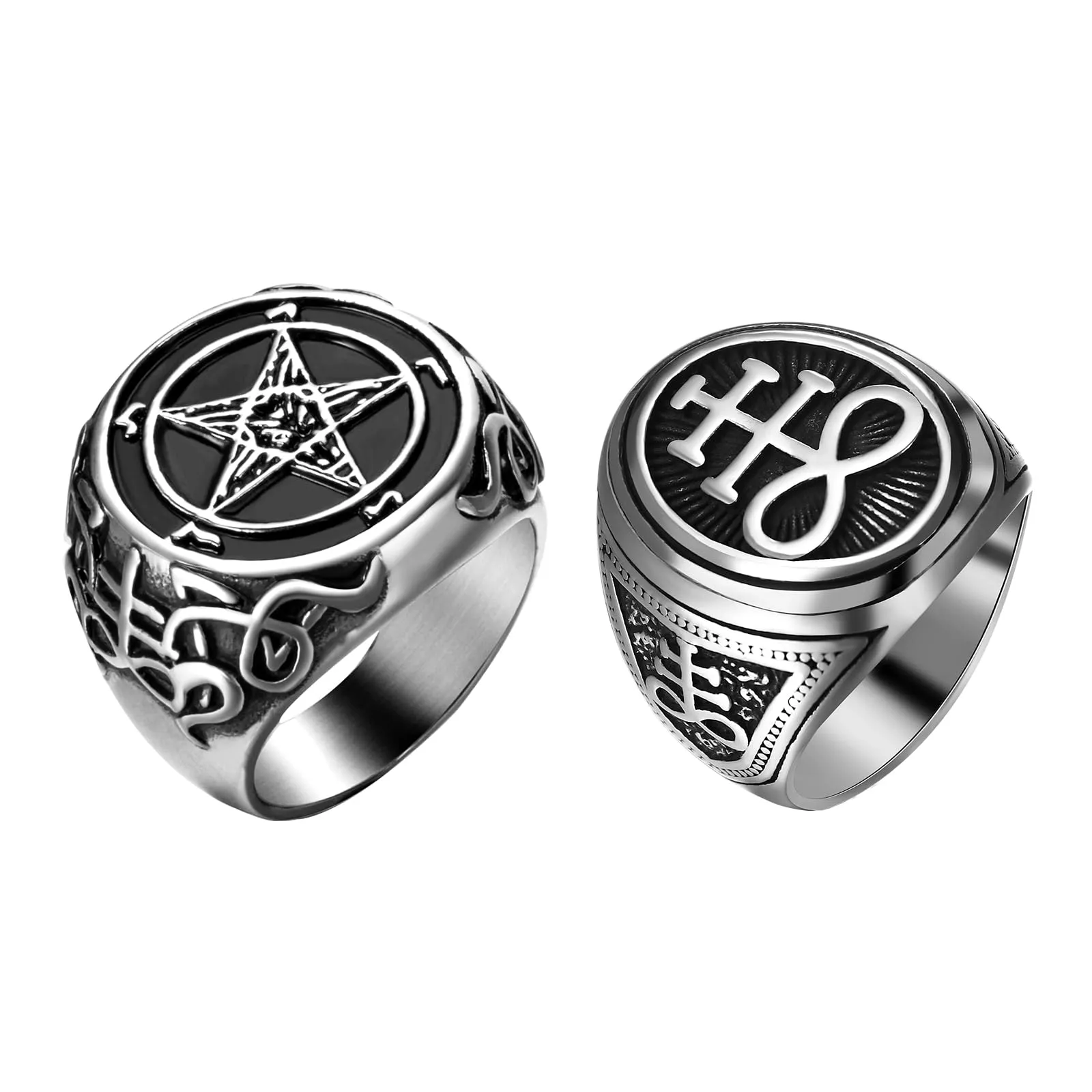 OIDEA Anello Baphomet Lucifero Satan: Anello Satanico con Testa di Capra e Pentagramma Gioiello Gotico in Acciaio Inossidabile - Regalo Battesimo Uomo Donna Argento Misura 22 - immagine 1