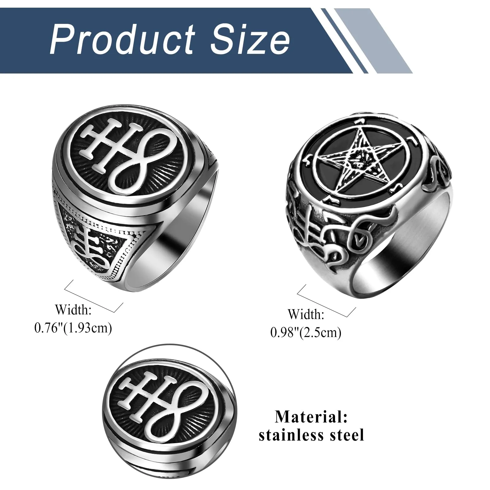 OIDEA Anello Baphomet Lucifero Satan: Anello Satanico con Testa di Capra e Pentagramma Gioiello Gotico in Acciaio Inossidabile - Regalo Battesimo Uomo Donna Argento Misura 22 - immagine 3