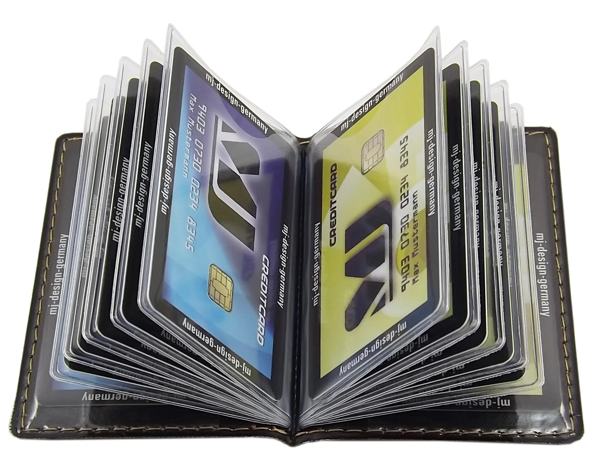 myledershop Porta carte di credito con 12 scomparti MJ-Design-Germany Made in UE in diversi colori e designs (Design 1 / Marrone) - immagine 4