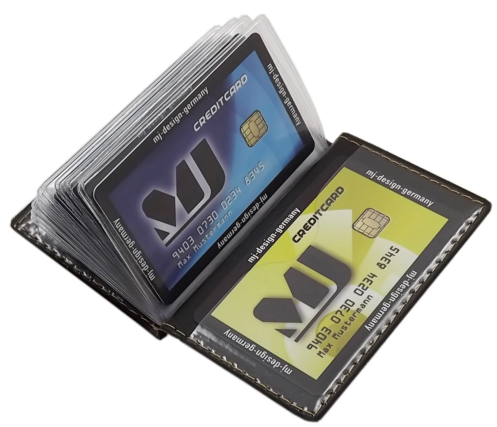 myledershop Porta carte di credito con 12 scomparti MJ-Design-Germany Made in UE in diversi colori e designs (Design 1 / Marrone) - immagine 5