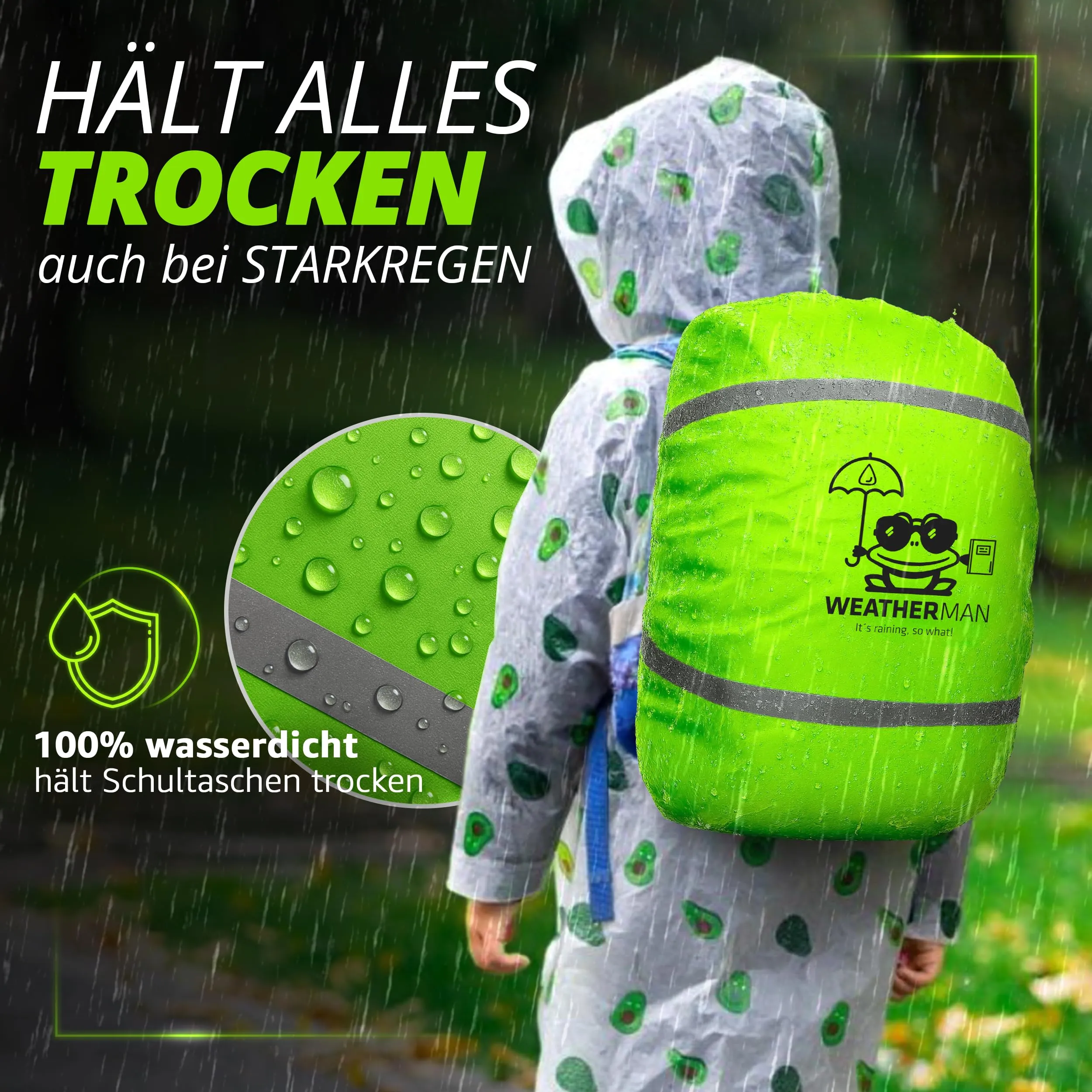 Weatherman Copertura Antipioggia per Zaino e Cartella 20-40 L - Impermeabile con Bande Riflettenti ed Elastico, 6 Colori - immagine 2