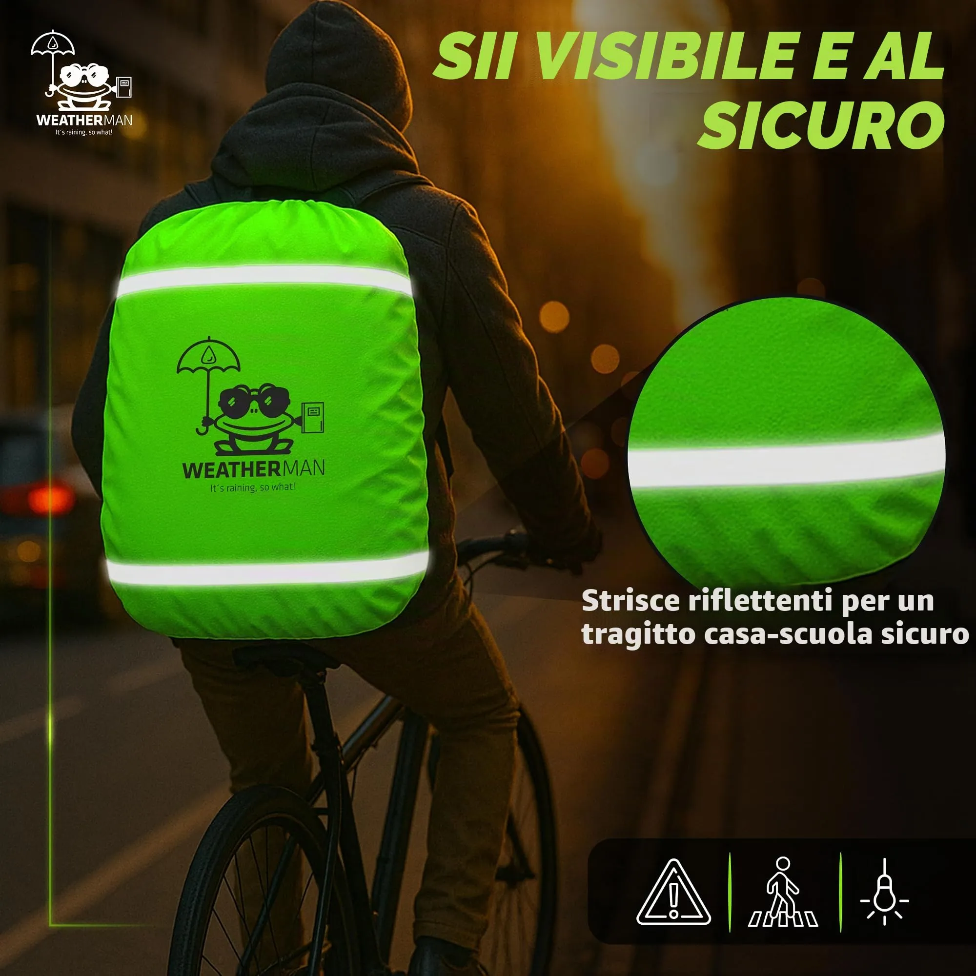 Weatherman Copertura Antipioggia per Zaino e Cartella 20-40 L - Impermeabile con Bande Riflettenti ed Elastico, 6 Colori - immagine 3