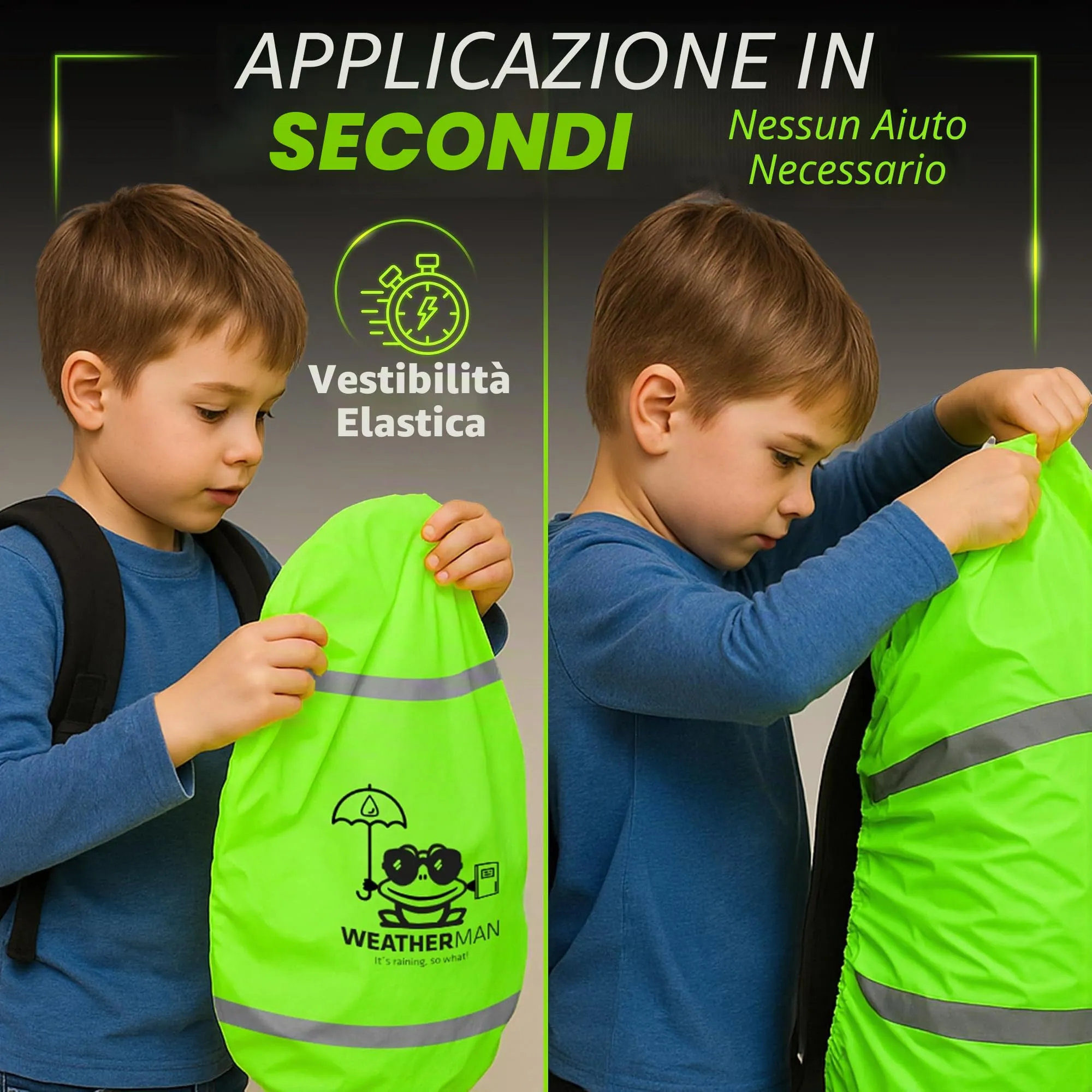 Weatherman Copertura Antipioggia per Zaino e Cartella 20-40 L - Impermeabile con Bande Riflettenti ed Elastico, 6 Colori - immagine 5