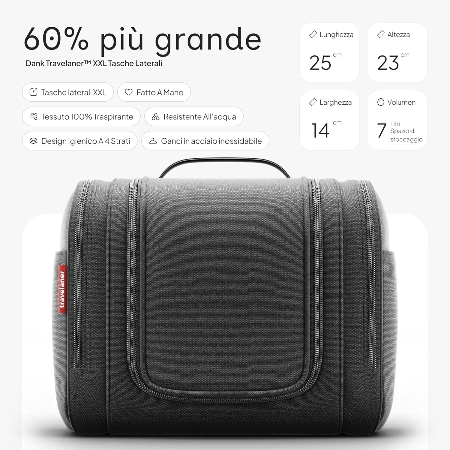 Travelaner Beauty Case da Appendere, Donna e Uomo, 7L, Nero - immagine 2
