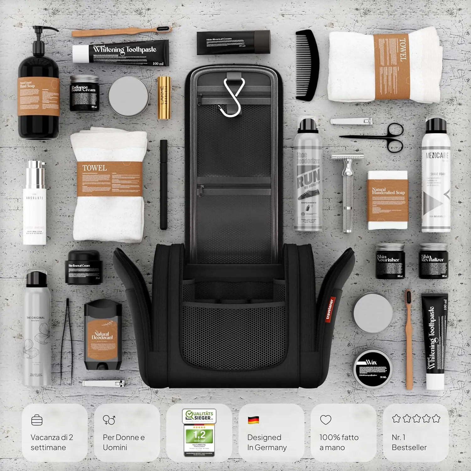 Travelaner Beauty Case da Appendere, Donna e Uomo, 7L, Nero - immagine 6