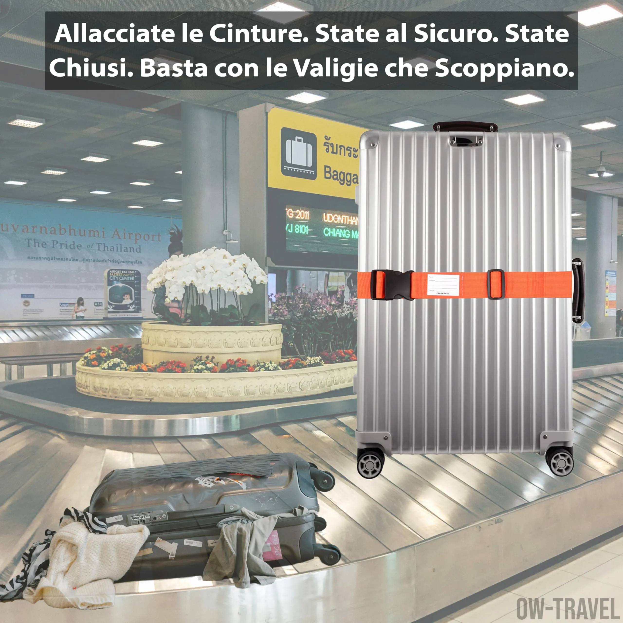 OW-Travel Cinghia per Valigia, Cintura Valigia per Bagagli Arancione 2 Pz - immagine 3
