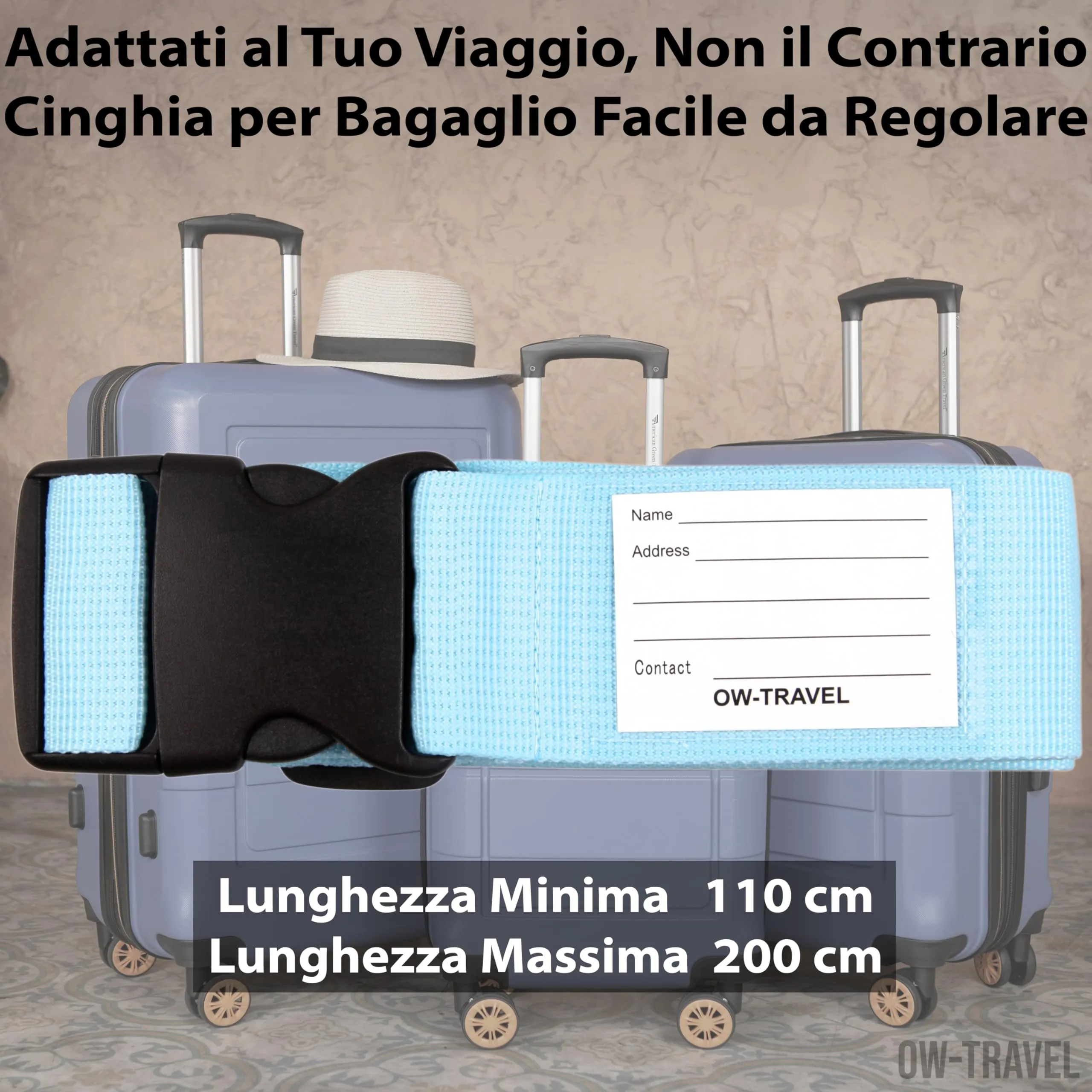 OW-Travel Cinghia per Valigia, Cintura Valigia per Bagagli Blu 2 Pezzi - immagine 4