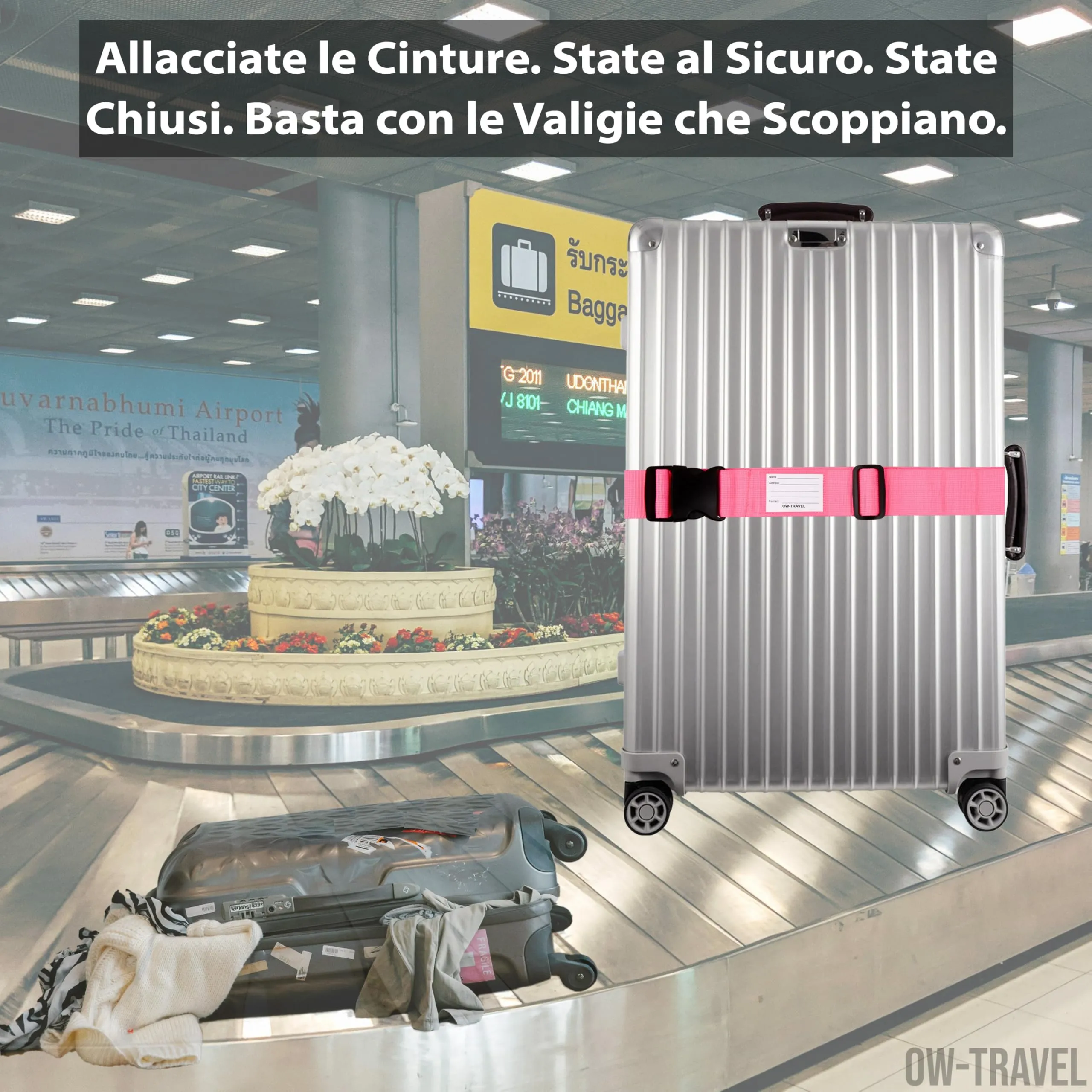 OW-Travel Cinghia per Valigia, Cintura Valigia per Bagagli Rosa 2 Pezzi - immagine 3