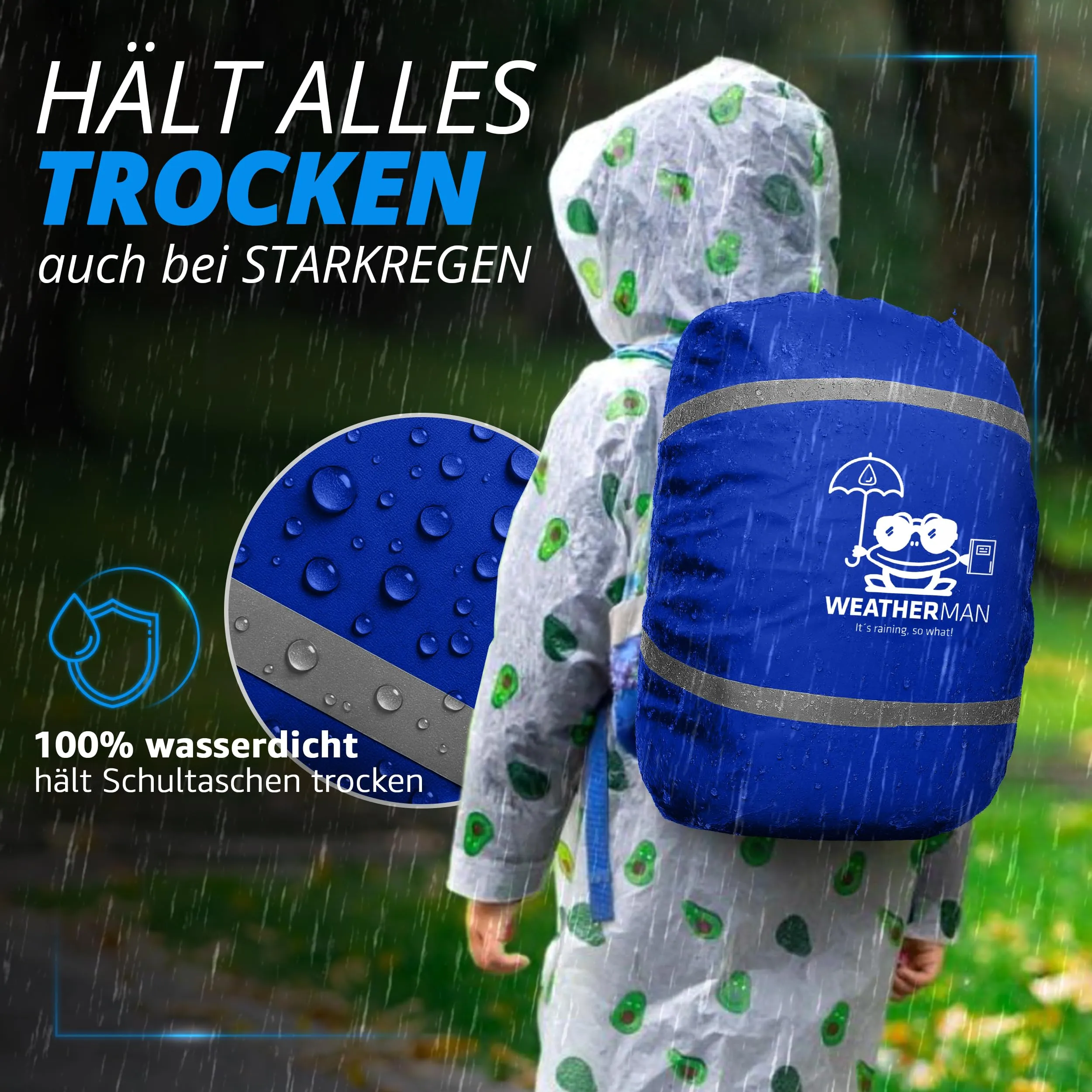 Weatherman Copertura Antipioggia per Zaino e Cartella 20-40 L - Impermeabile con Bande Riflettenti ed Elastico, 6 Colori - immagine 2