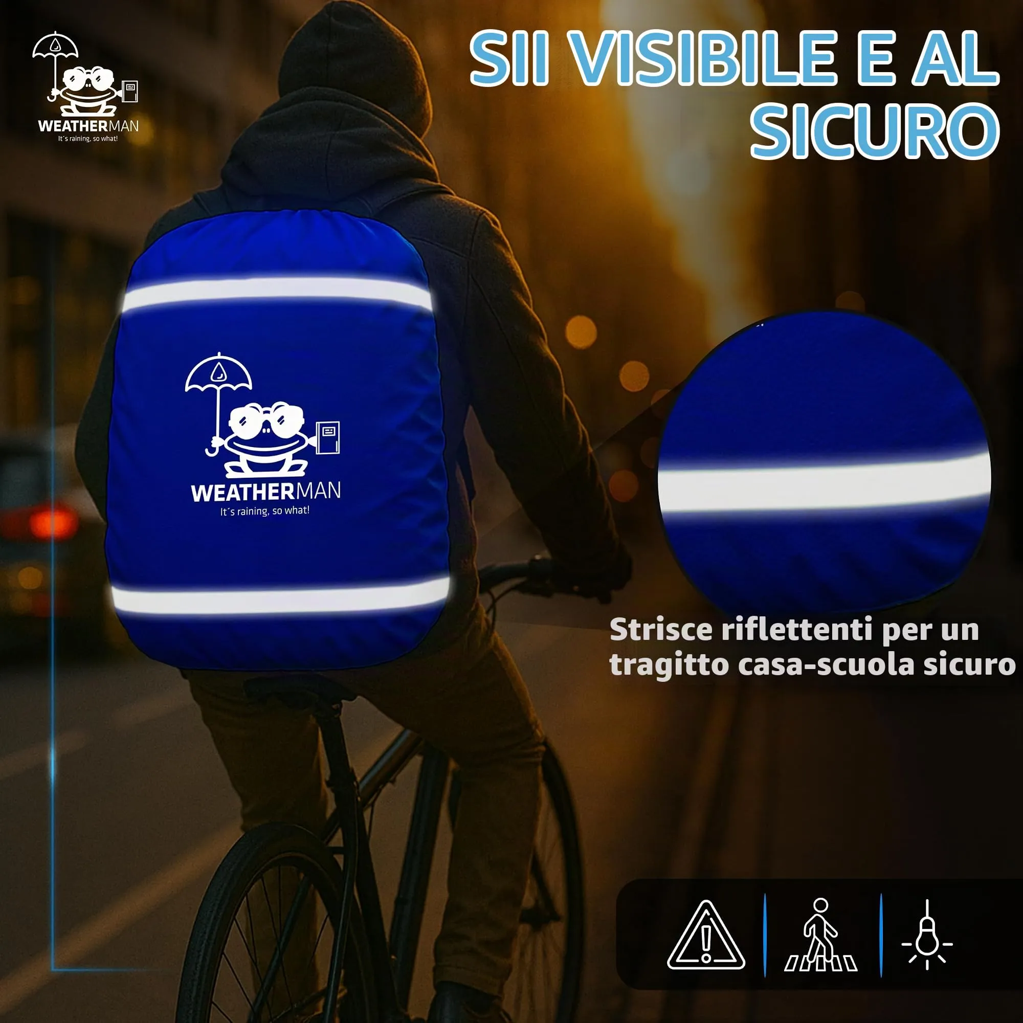 Weatherman Copertura Antipioggia per Zaino e Cartella 20-40 L - Impermeabile con Bande Riflettenti ed Elastico, 6 Colori - immagine 3