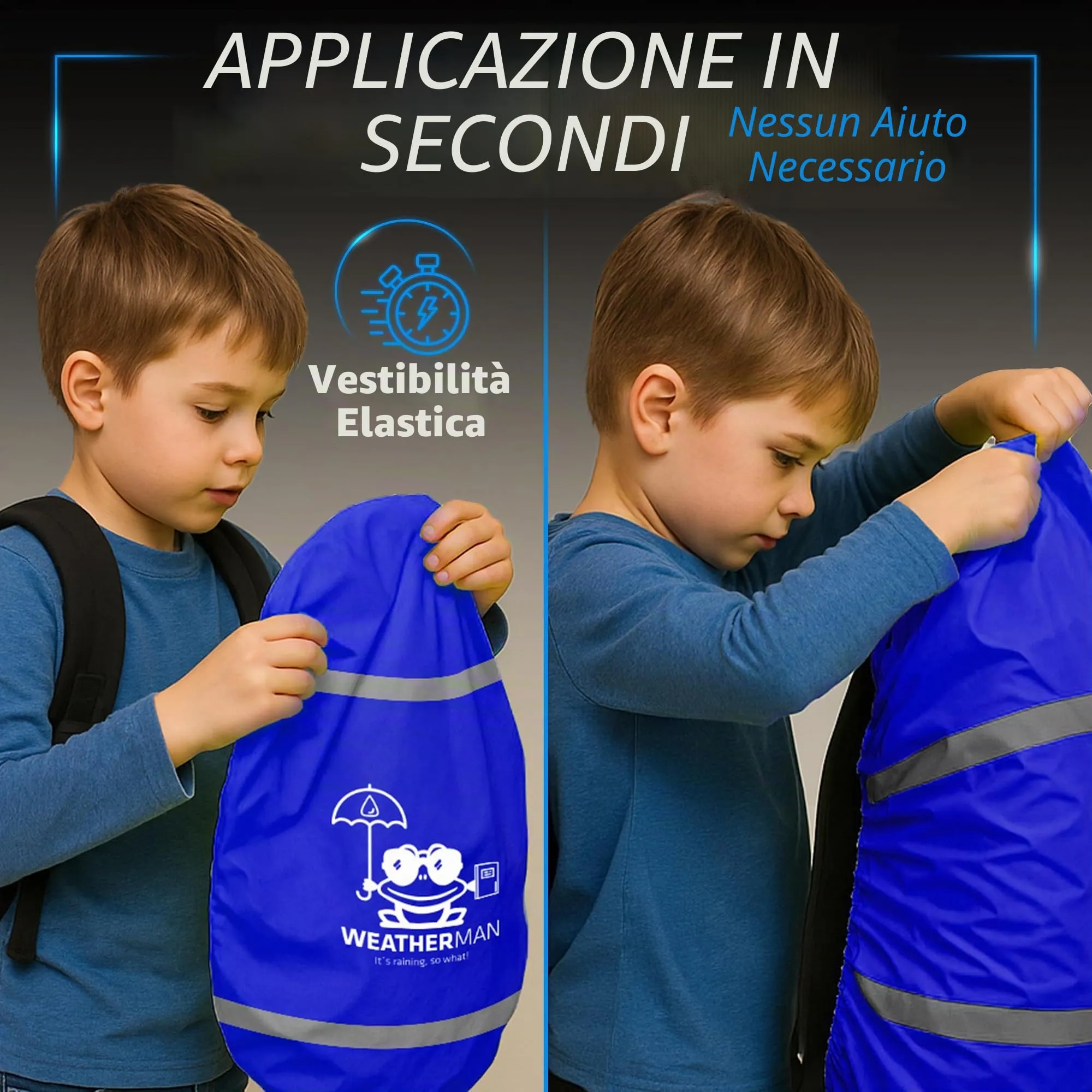 Weatherman Copertura Antipioggia per Zaino e Cartella 20-40 L - Impermeabile con Bande Riflettenti ed Elastico, 6 Colori - immagine 5