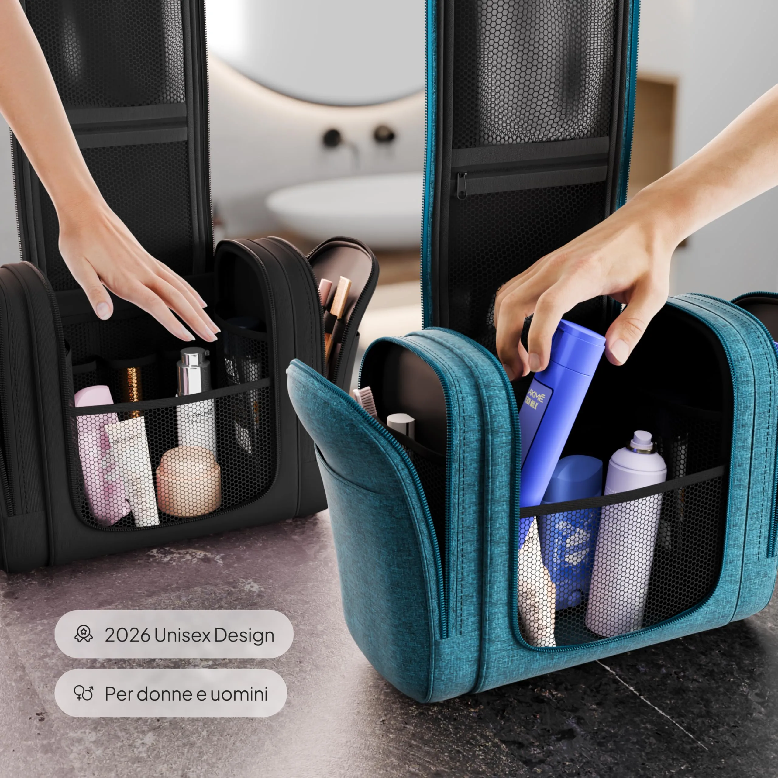 Travelaner Beauty Case da Appendere, Donna e Uomo, 7L, Turchese - immagine 4