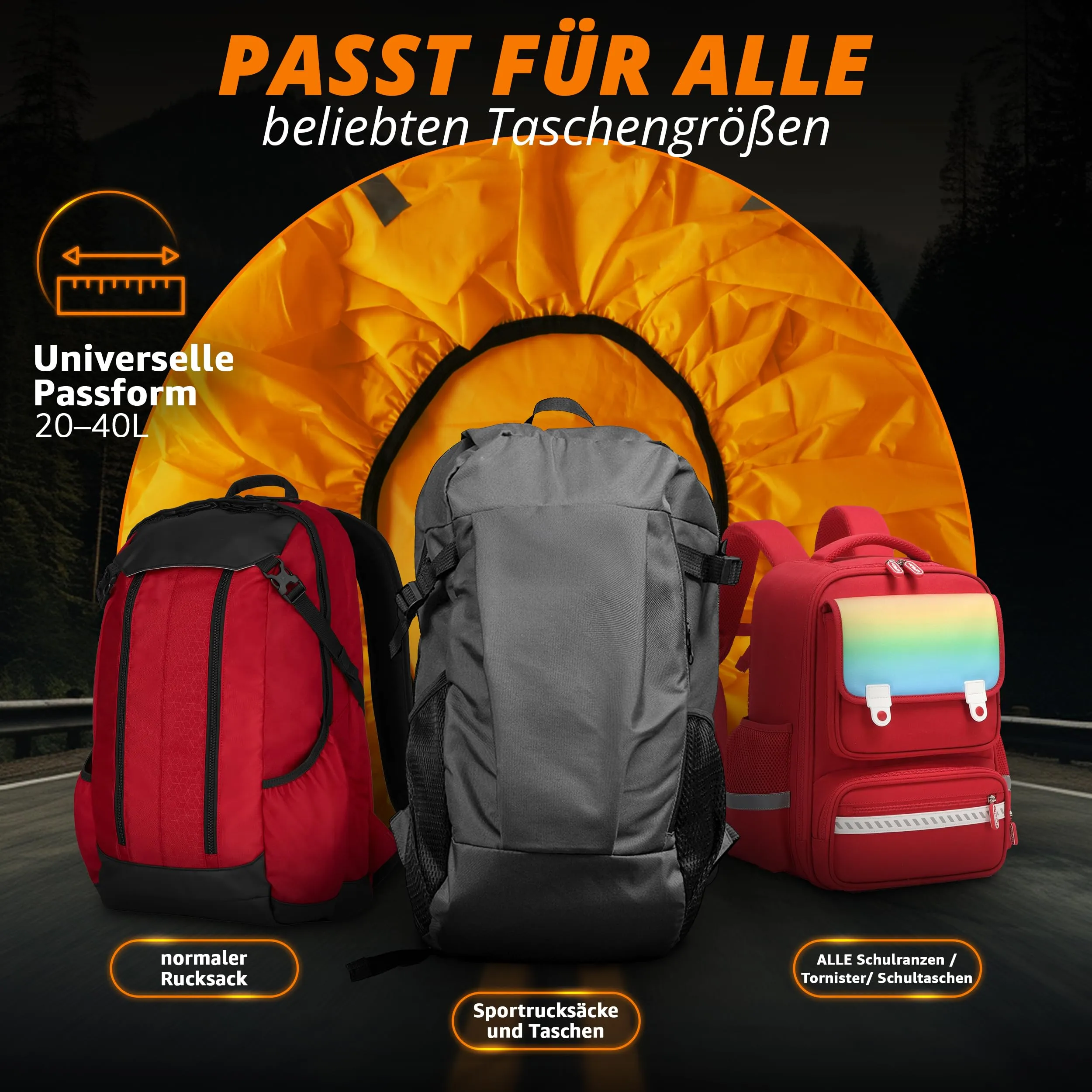 Weatherman wasserdichter Regenschutz für Schulranzen und Rucksack, Signalfarbe, mit Gummizug, Regenhülle, Sicherheitsüberzug, Sicherheitshülle, Schutzhülle, Regenschutzhülle (arancione) - immagine 4