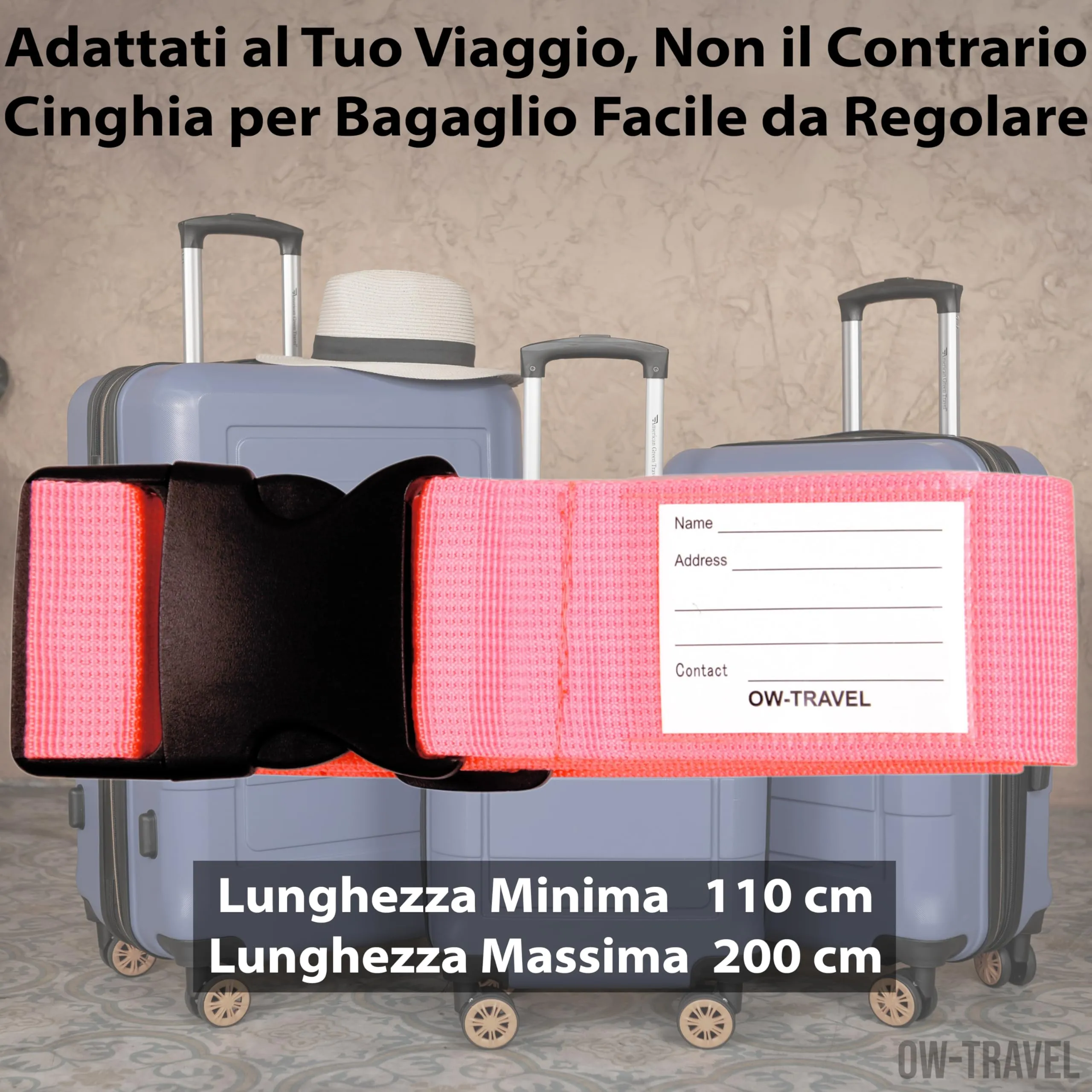 OW-Travel Cinghia per Valigia, Cintura Valigia per Bagagli 1 Rosa 1 Verde - immagine 4