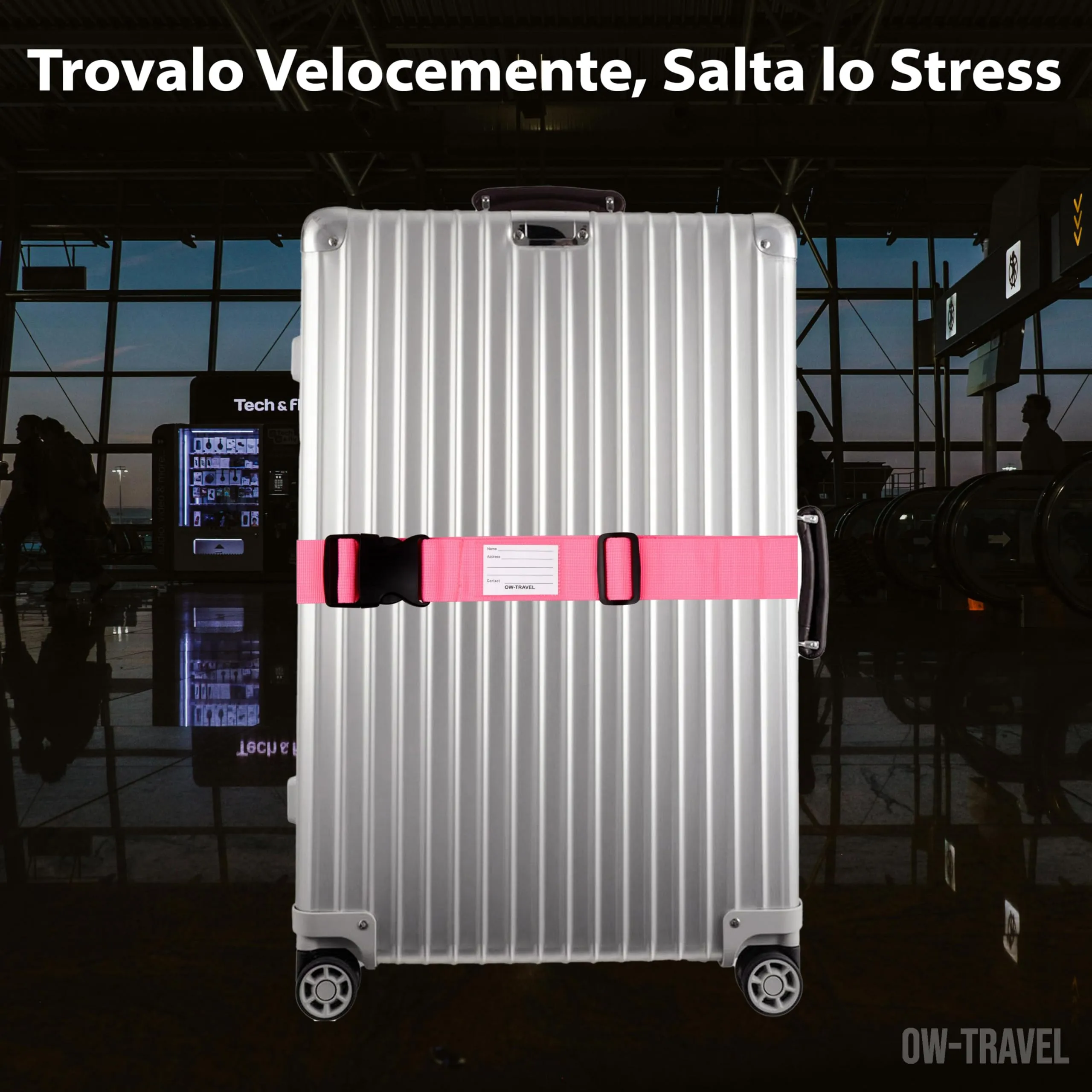 OW-Travel Cinghia per Valigia, Cintura Valigia per Bagagli 1 Rosa 1 Verde - immagine 5