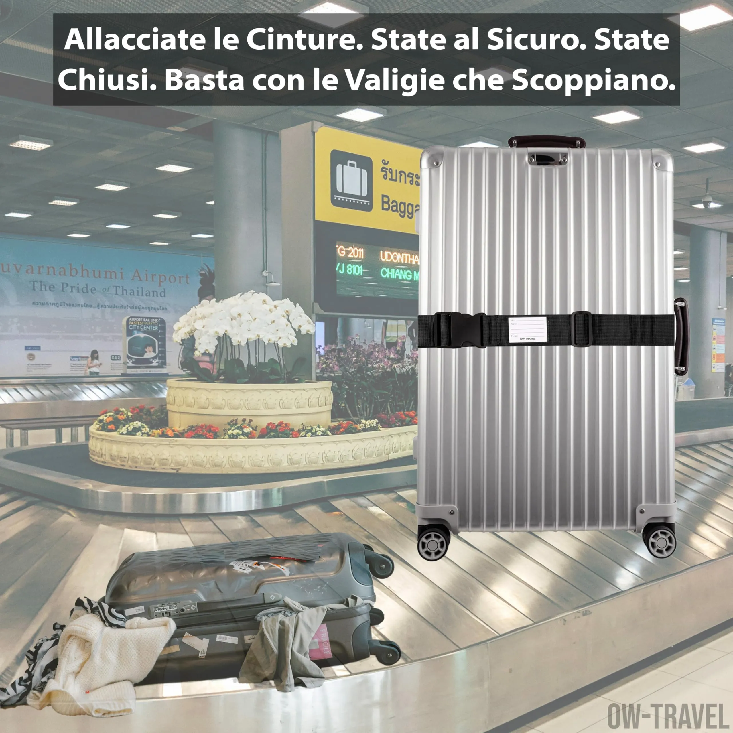 OW-Travel Cinghia per Valigia, Cintura Valigia per Bagagli Nero 4 Pezzi - immagine 3