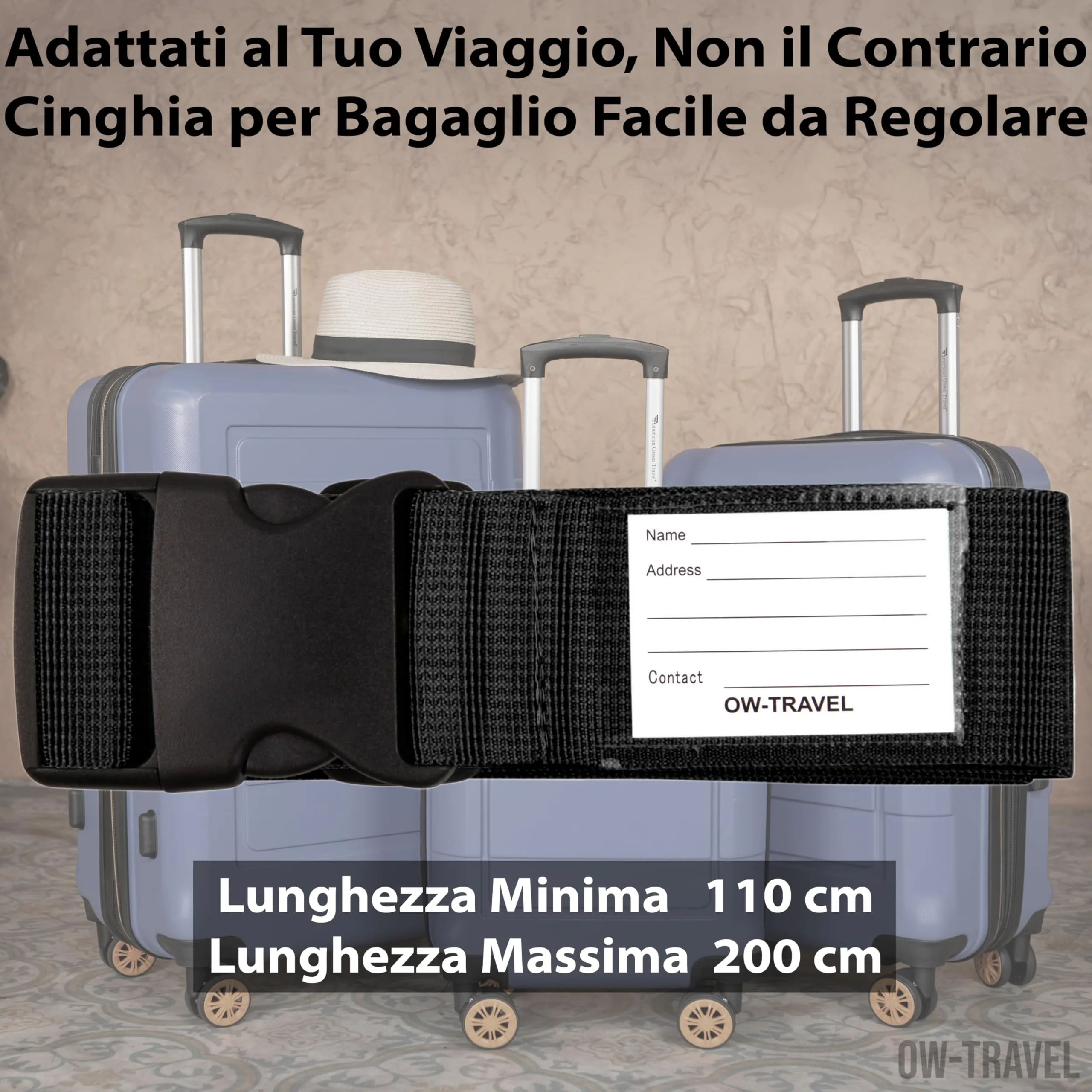 OW-Travel Cinghia per Valigia, Cintura Valigia per Bagagli Nero 4 Pezzi - immagine 4
