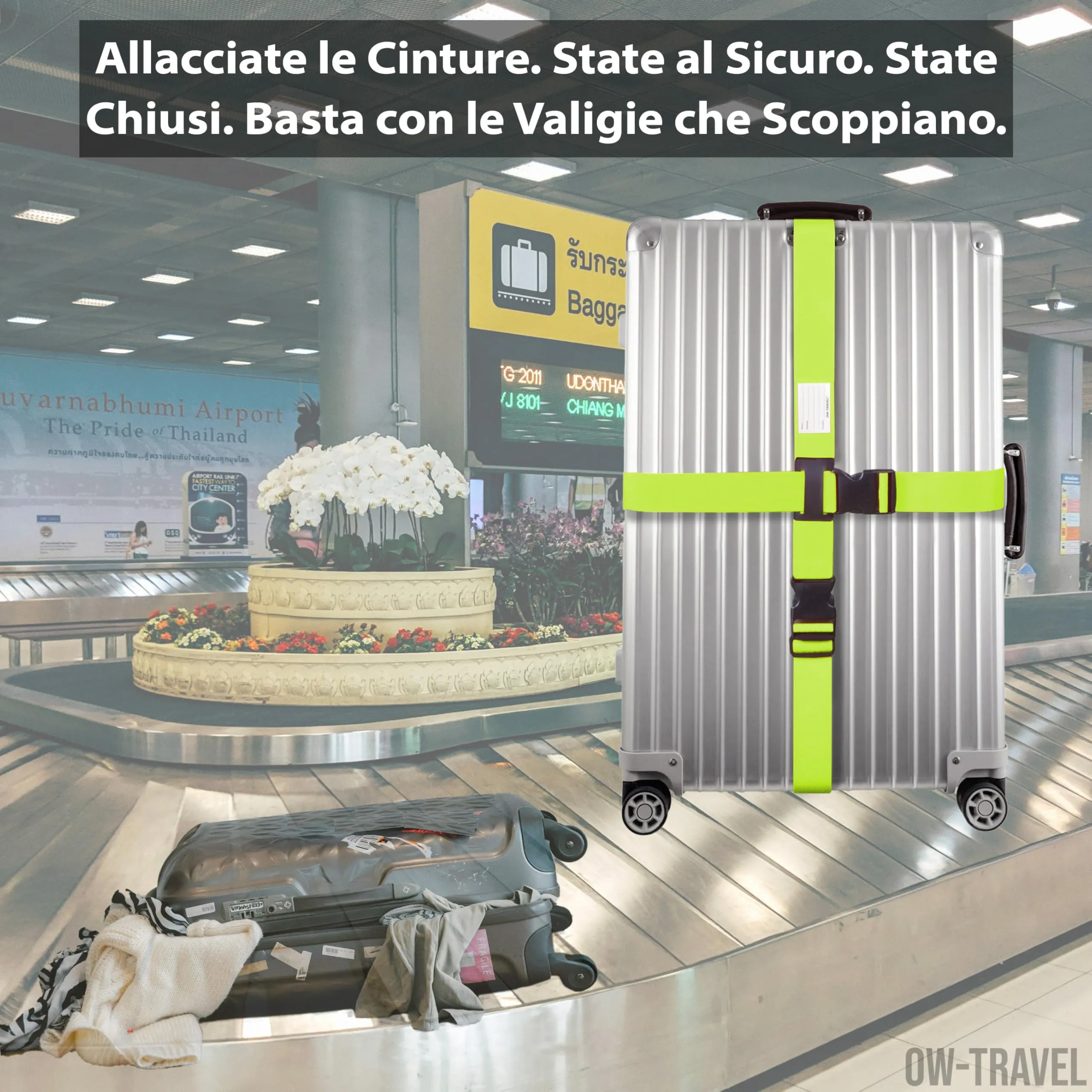 OW-Travel Cinghia per Valigia a Croce, Cintura Valigia Bagagli Verde - immagine 3