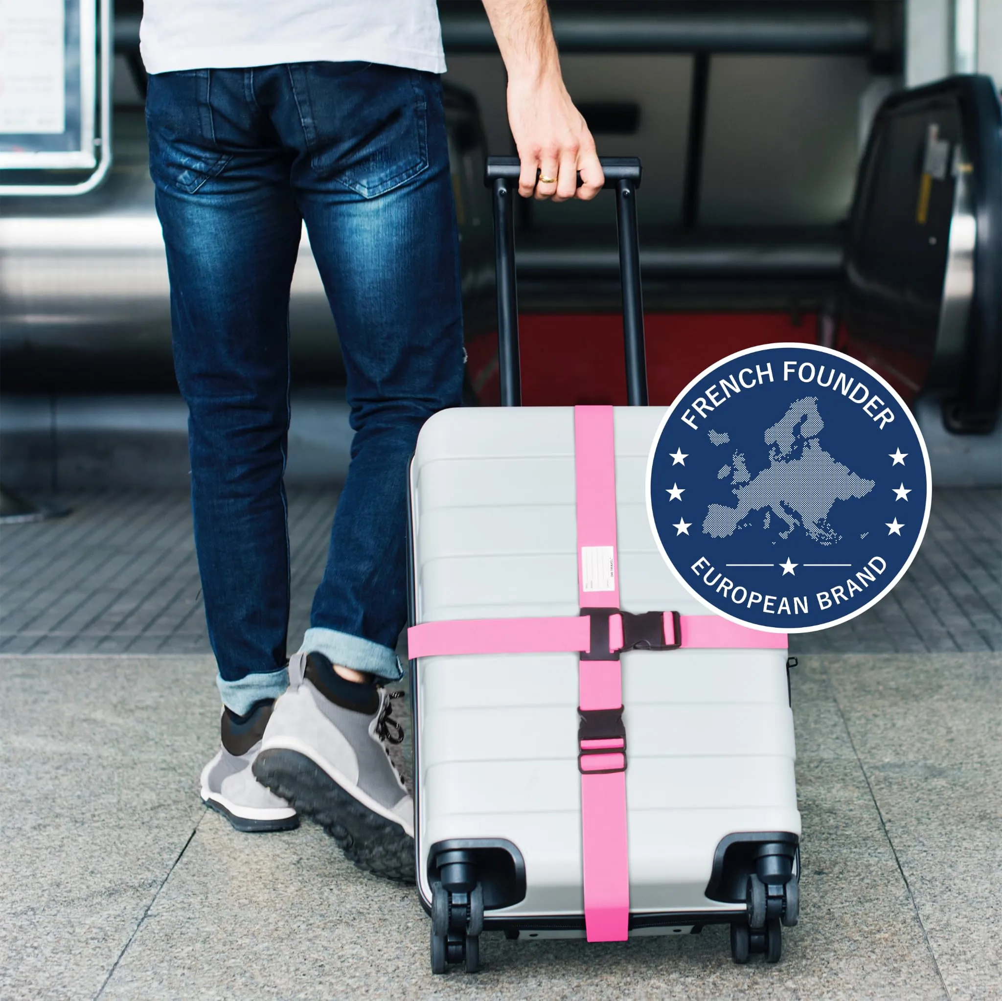 OW-Travel Cinghia per Valigia a Croce, Cintura Valigia Bagagli Rosa - immagine 2