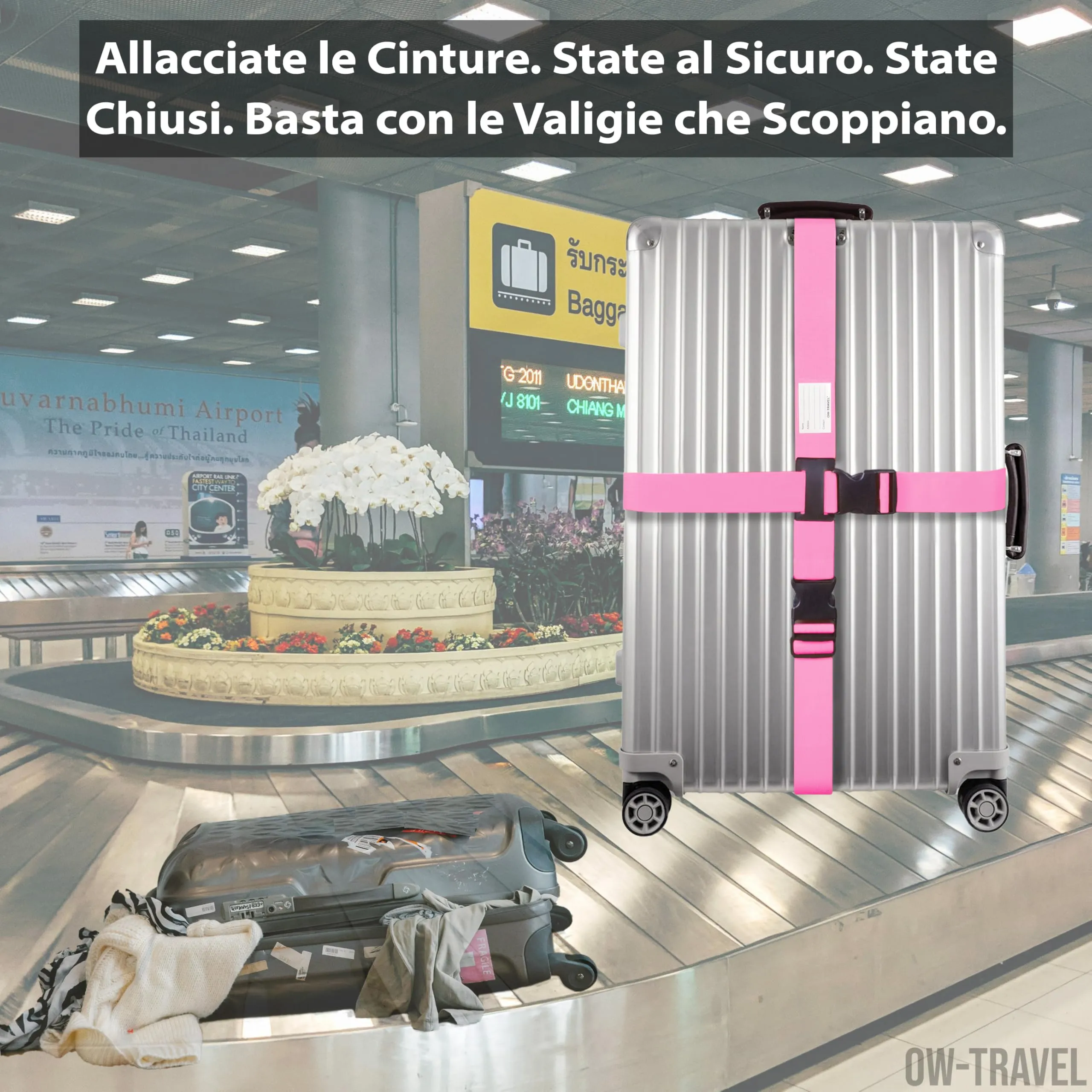 OW-Travel Cinghia per Valigia a Croce, Cintura Valigia Bagagli Rosa - immagine 3