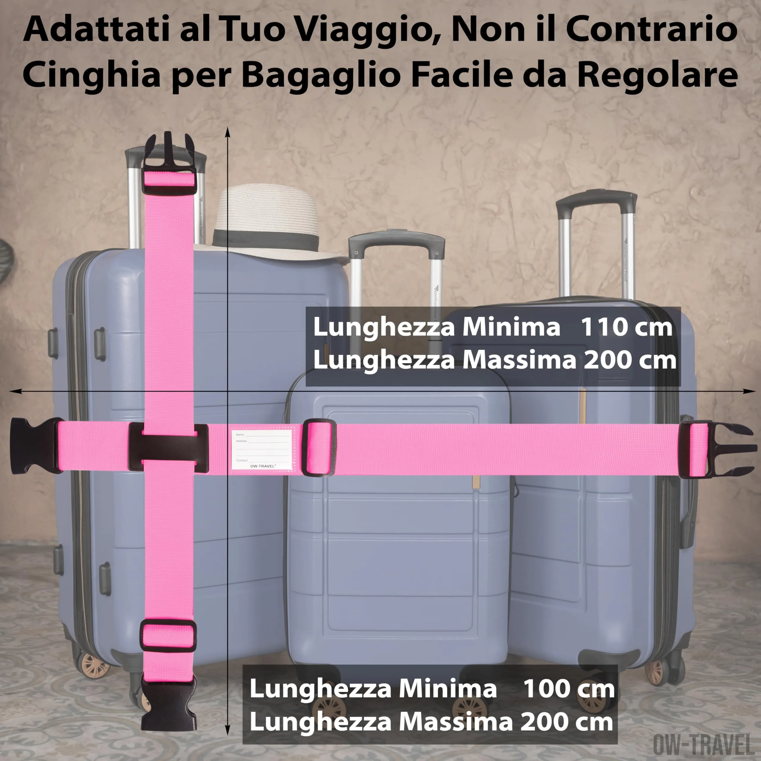 OW-Travel Cinghia per Valigia a Croce, Cintura Valigia Bagagli Rosa - immagine 4