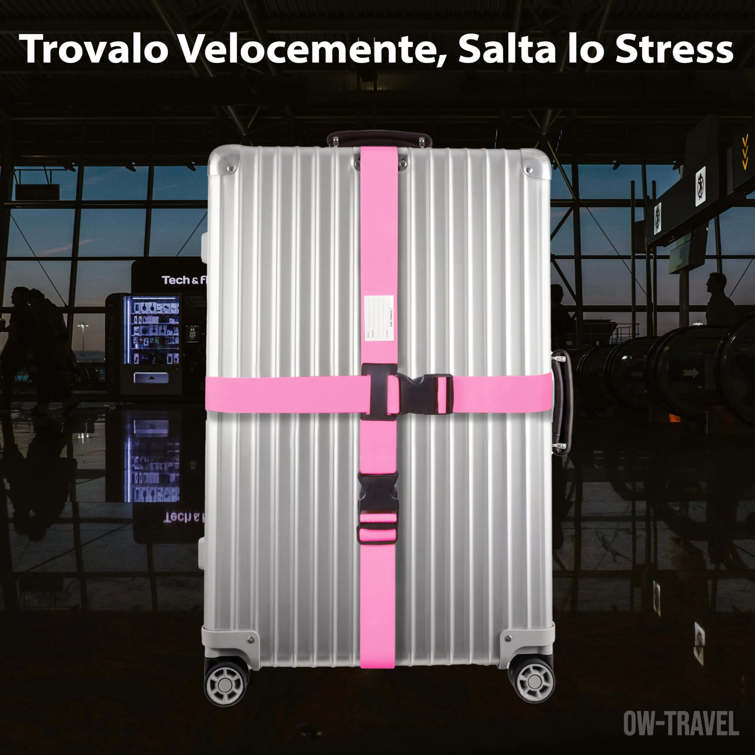 OW-Travel Cinghia per Valigia a Croce, Cintura Valigia Bagagli Rosa - immagine 5