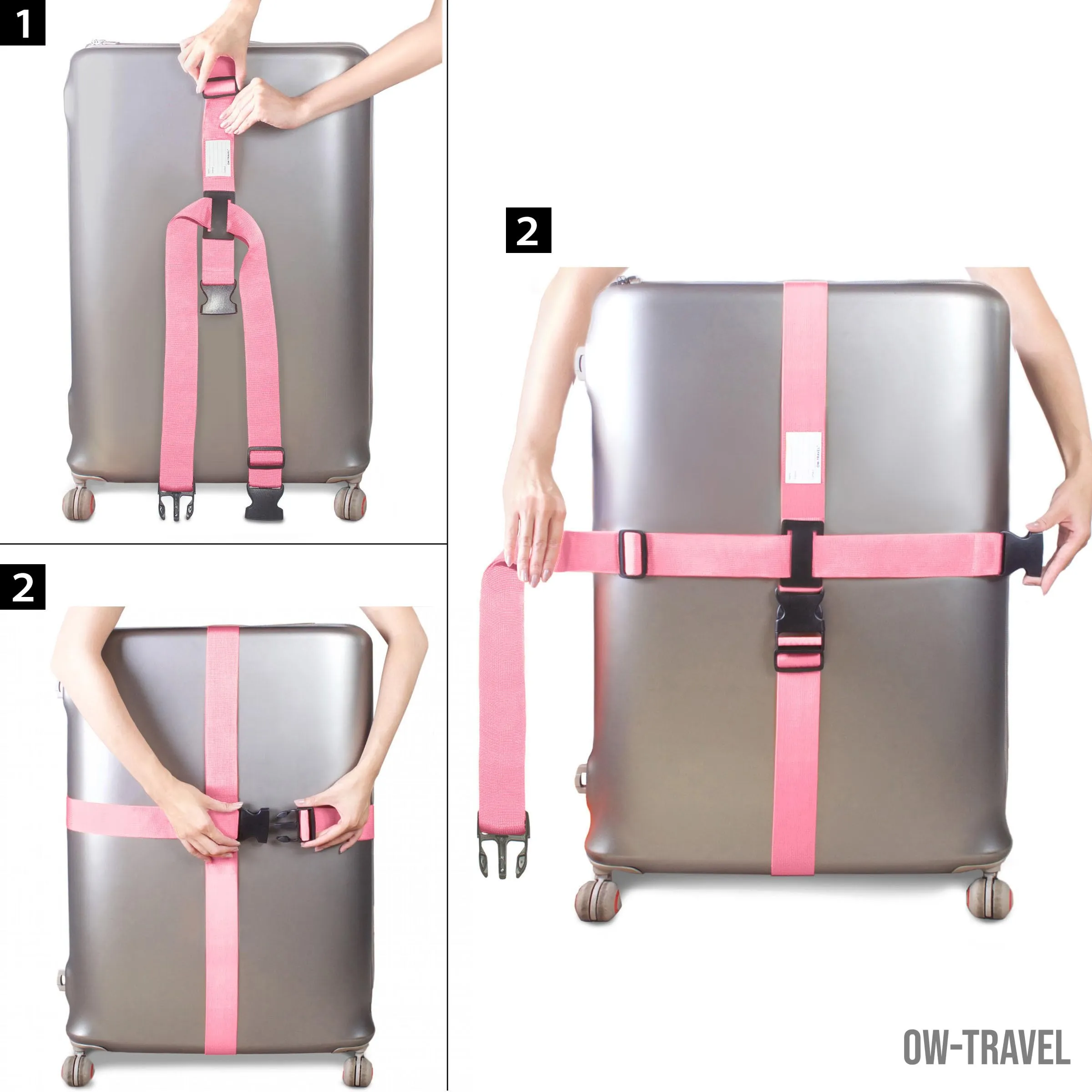 OW-Travel Cinghia per Valigia a Croce, Cintura Valigia Bagagli Rosa - immagine 6