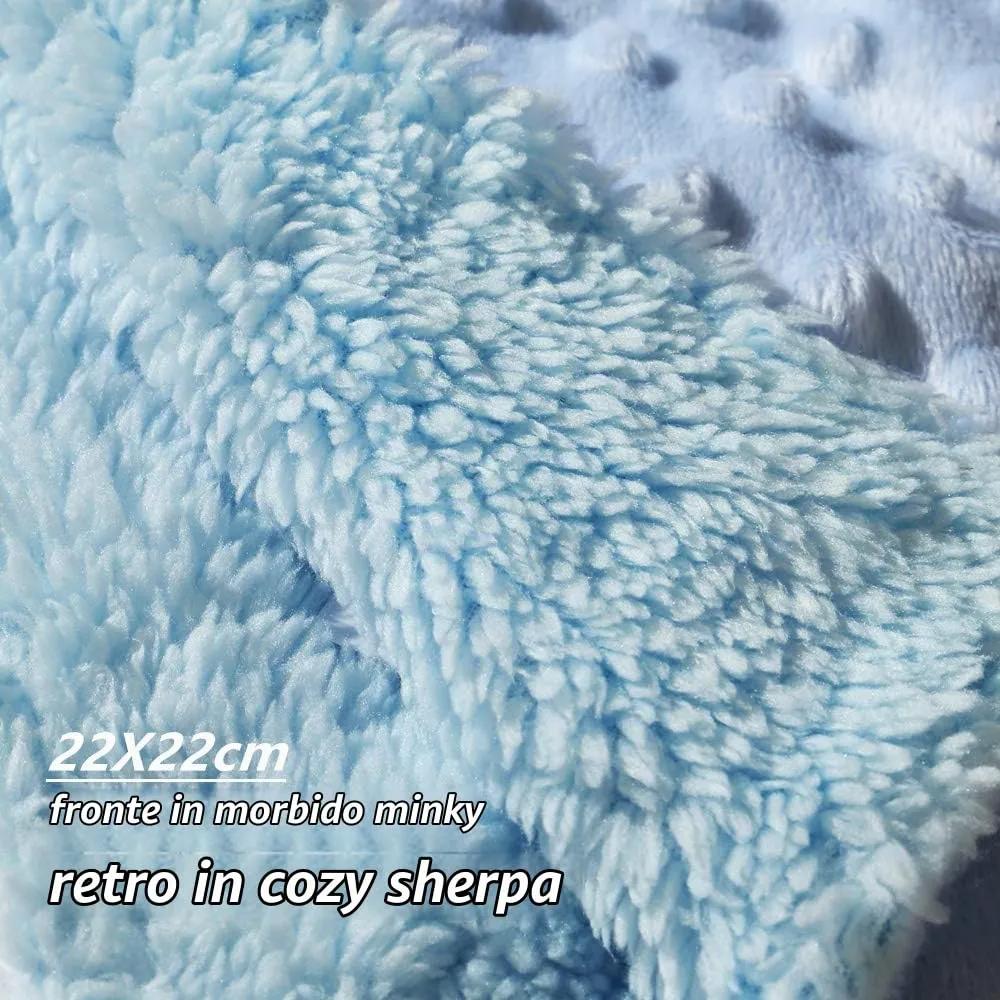 CREVENT Cozy Plush Baby Security Blanket Loveys for Baby Boys, Minky Dot Front + Sherpa Backing with Animal Face (Blue Bear) - immagine 4