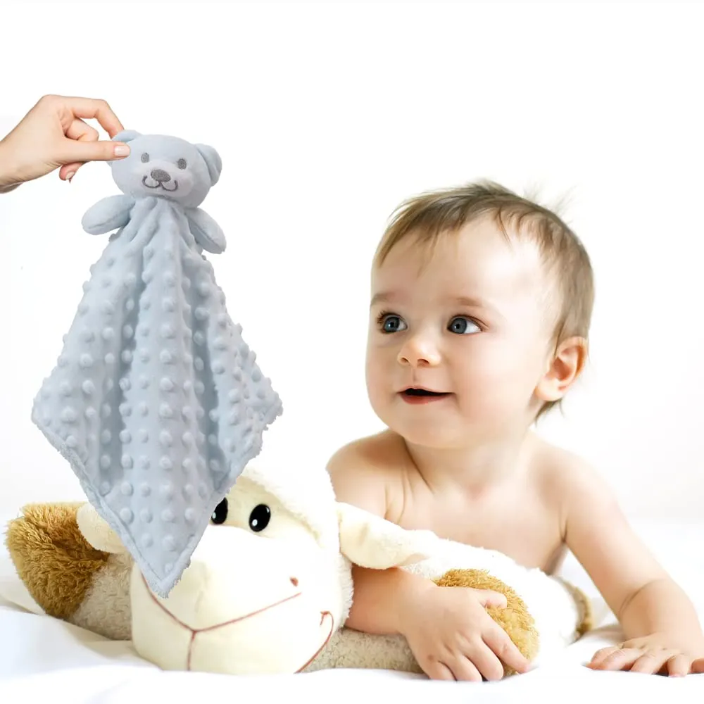 CREVENT Cozy Plush Baby Security Blanket Loveys for Baby Boys, Minky Dot Front + Sherpa Backing with Animal Face (Blue Bear) - immagine 7