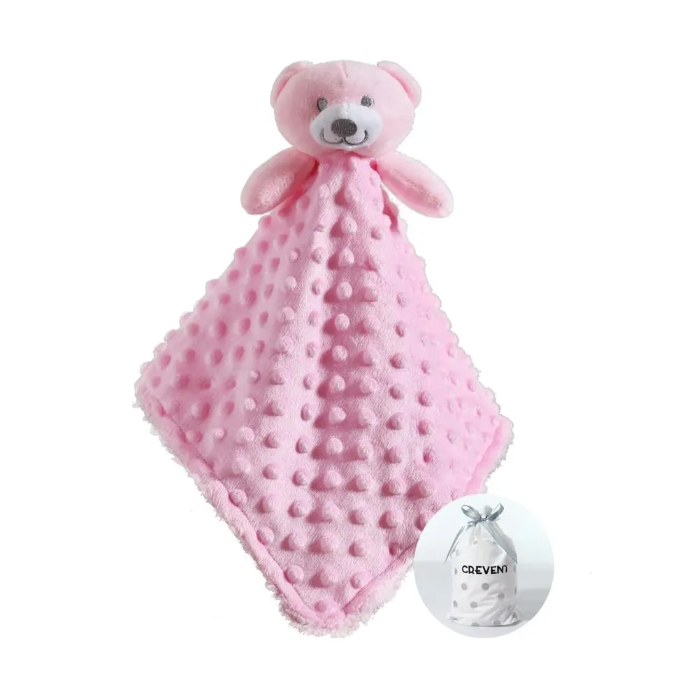 CREVENT Baby Comforting Security Blanket for Baby Girls, Minky Dot Front + Sherpa Backing (Pink Bear) - immagine 1