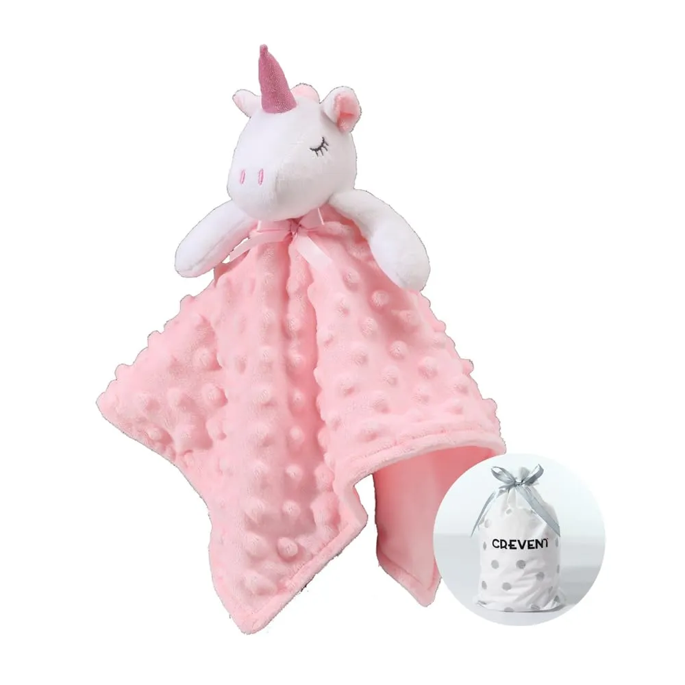 CREVENT Baby Comforting Security Blanket for Baby Girls, Minky Dot Front + Sherpa Backing (Pink Unicorn) - immagine 1