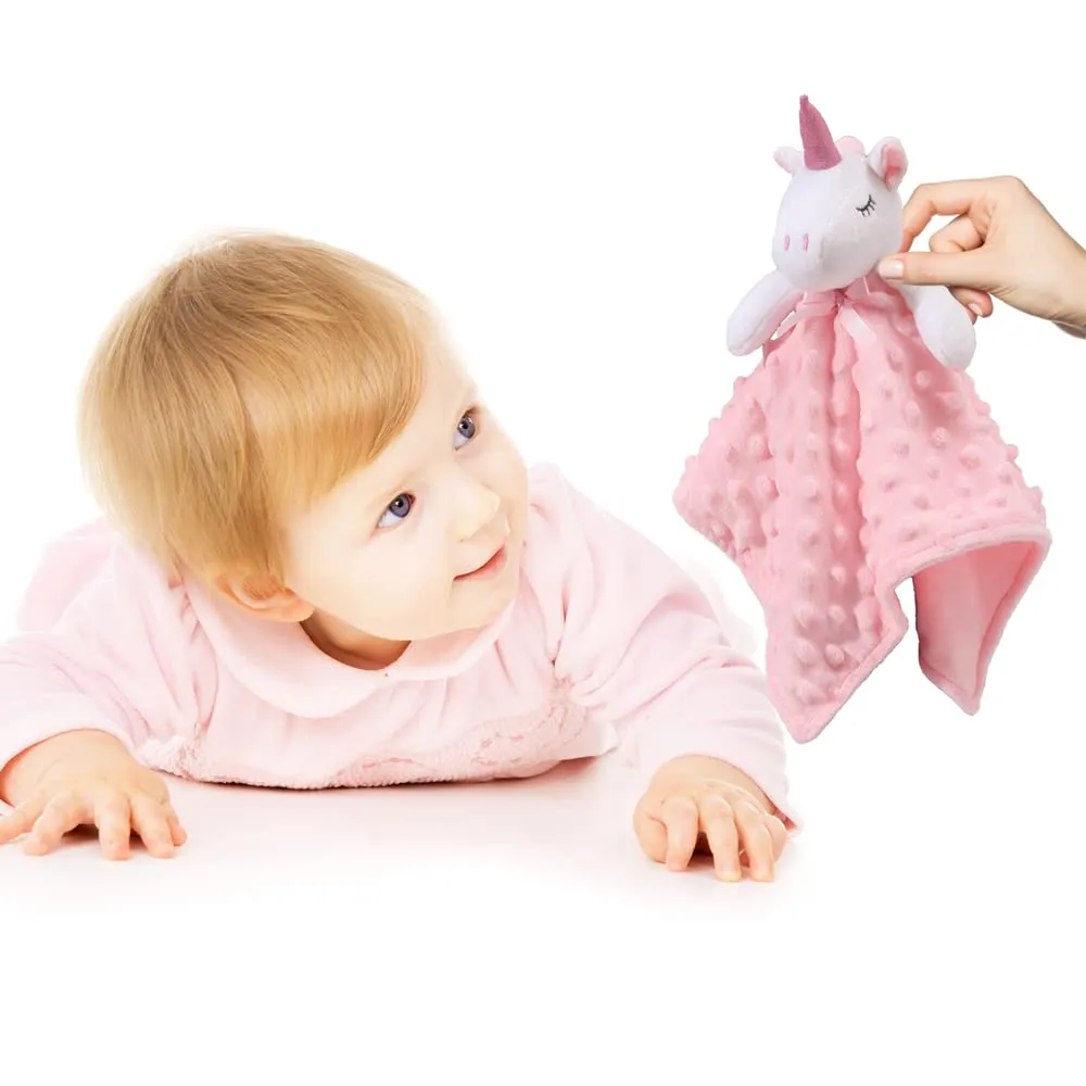 CREVENT Baby Comforting Security Blanket for Baby Girls, Minky Dot Front + Sherpa Backing (Pink Unicorn) - immagine 6