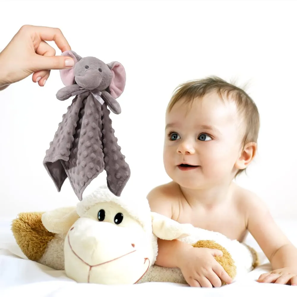 CREVENT Accogliente coperta di sicurezza per neonati Loveys per bambini, fronte a pois di minky + retro in pile con faccia di animale (elefante grigio) - immagine 6