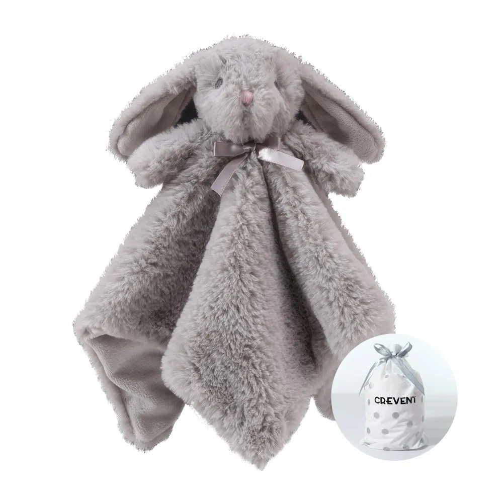 CREVENT Accogliente coperta di sicurezza in peluche per neonati e bambine, con parte anteriore in faxfur + retro in pile con faccia di animale (coniglietto grigio) - immagine 1