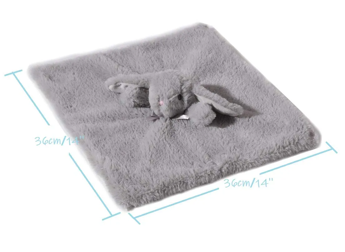 CREVENT Accogliente coperta di sicurezza in peluche per neonati e bambine, con parte anteriore in faxfur + retro in pile con faccia di animale (coniglietto grigio) - immagine 4