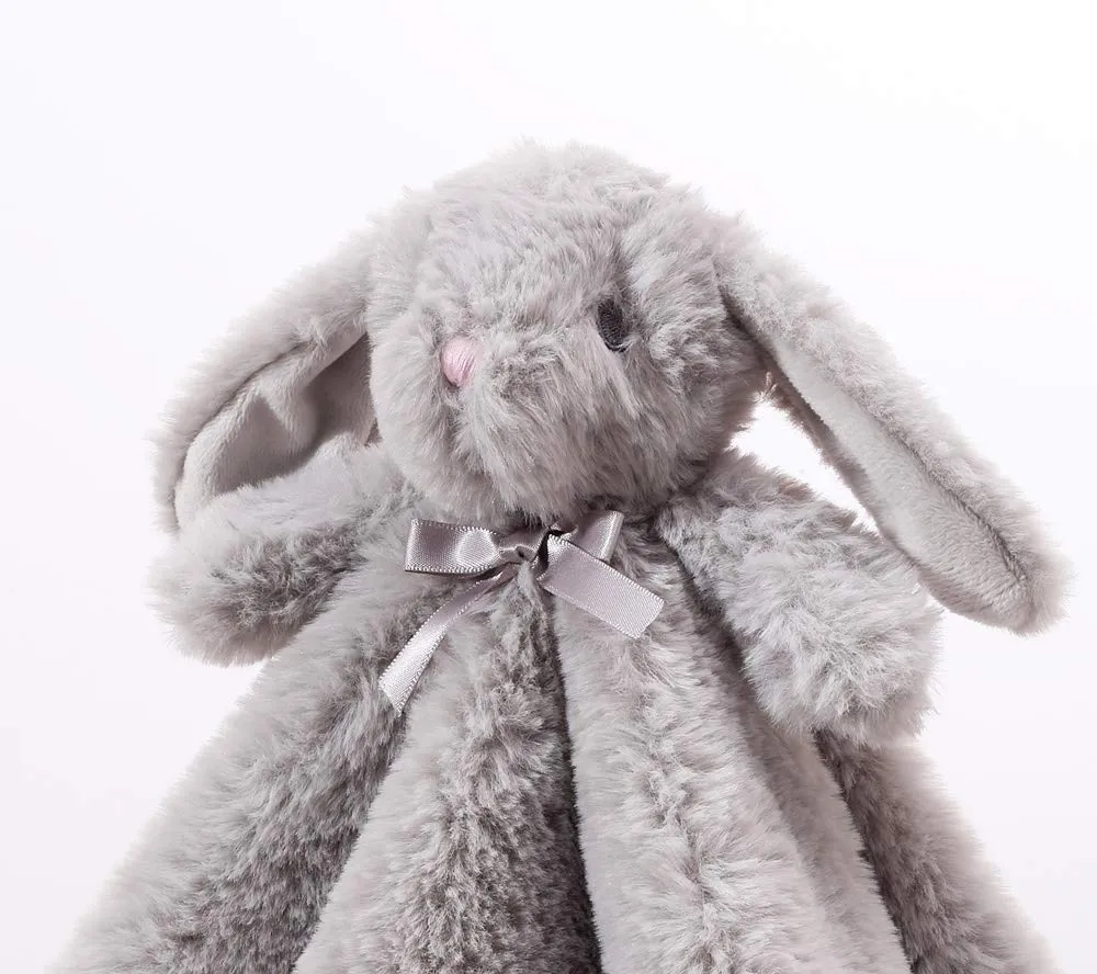 CREVENT Accogliente coperta di sicurezza in peluche per neonati e bambine, con parte anteriore in faxfur + retro in pile con faccia di animale (coniglietto grigio) - immagine 5